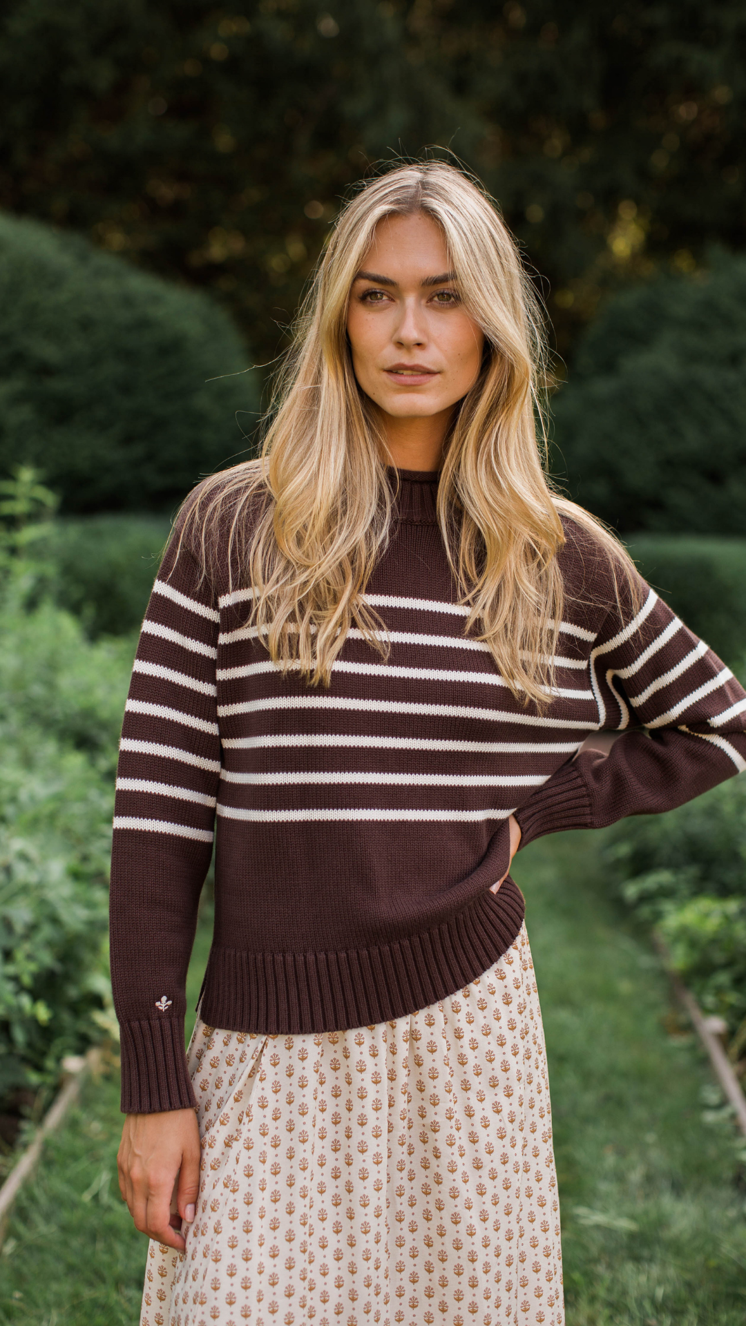 Millie Cotton Rollneck Sweater - Chocolate/Ivory Stripe
