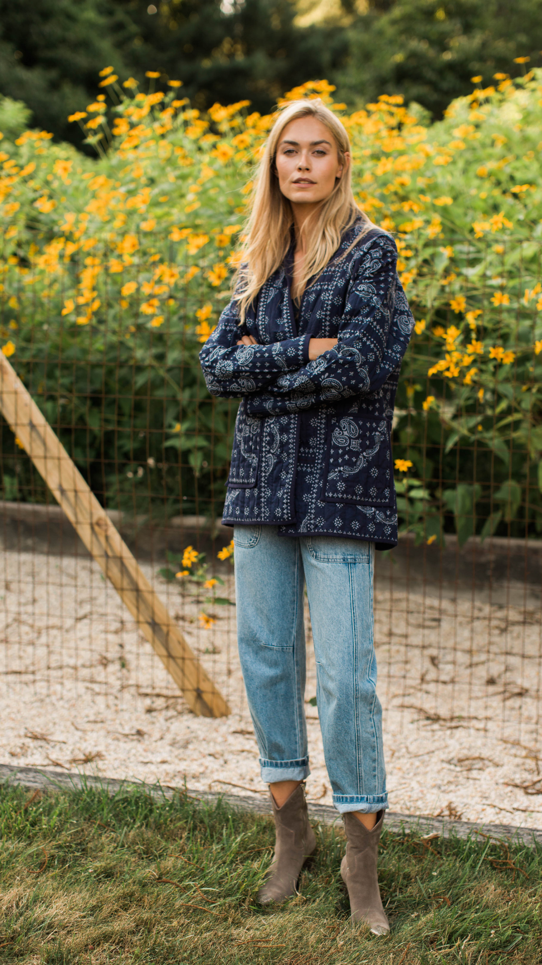 Quilted Cotton Jacket - Navy Bandana