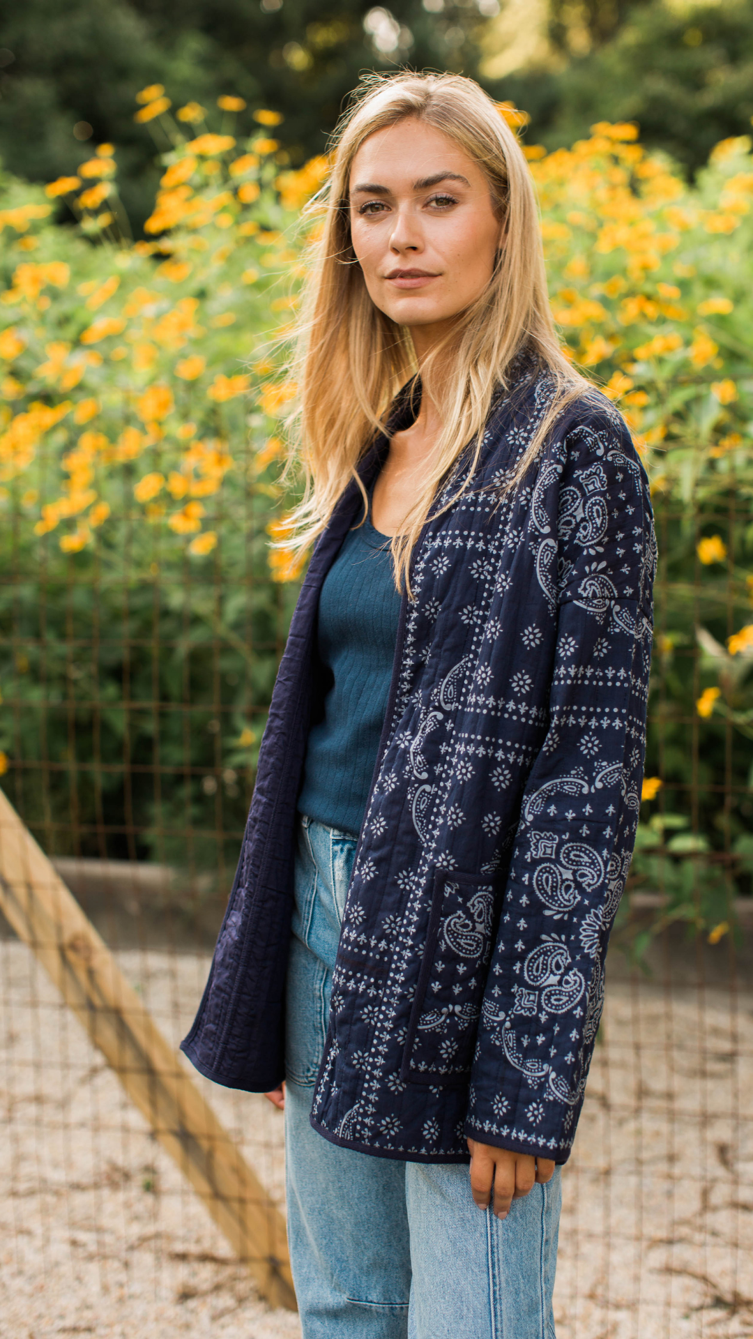 Quilted Cotton Jacket - Navy Bandana