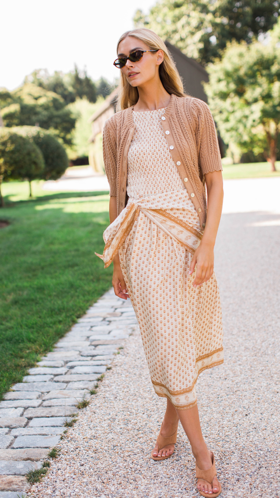 Sara Smocked Midi Dress - Dune Mini Petunia
