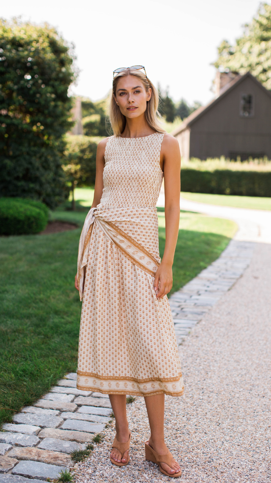 Sara Smocked Midi Dress - Dune Mini Petunia