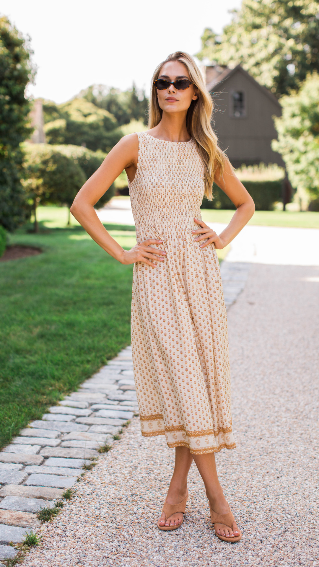 Sara Smocked Midi Dress - Dune Mini Petunia