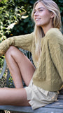 Slouchy Cable Knit Cashmere Sweater - Chartreuse