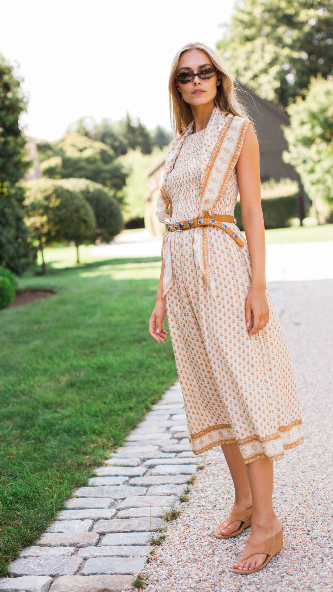 Sara Smocked Midi Dress - Dune Mini Petunia