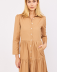 Flounce Shirt Dress - Camel