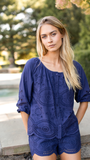 Sophie Top - Navy Demi Eyelet