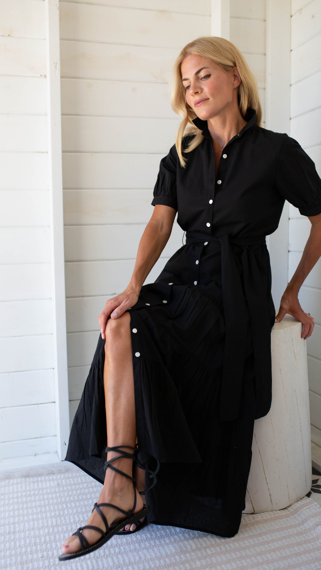 Short Sleeve Maxi Dress - Black