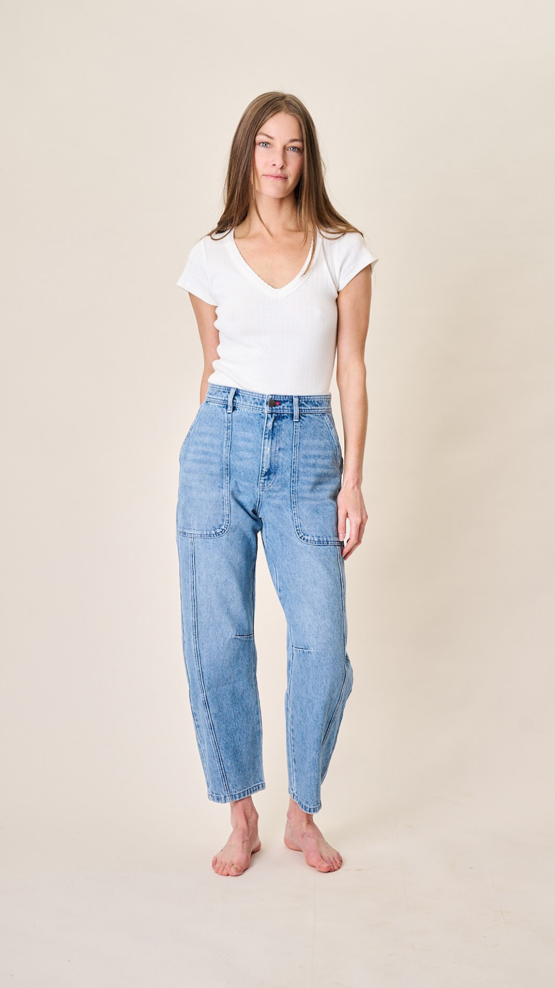 Meade High Rise Barrel Jean - Mill Plain Wash