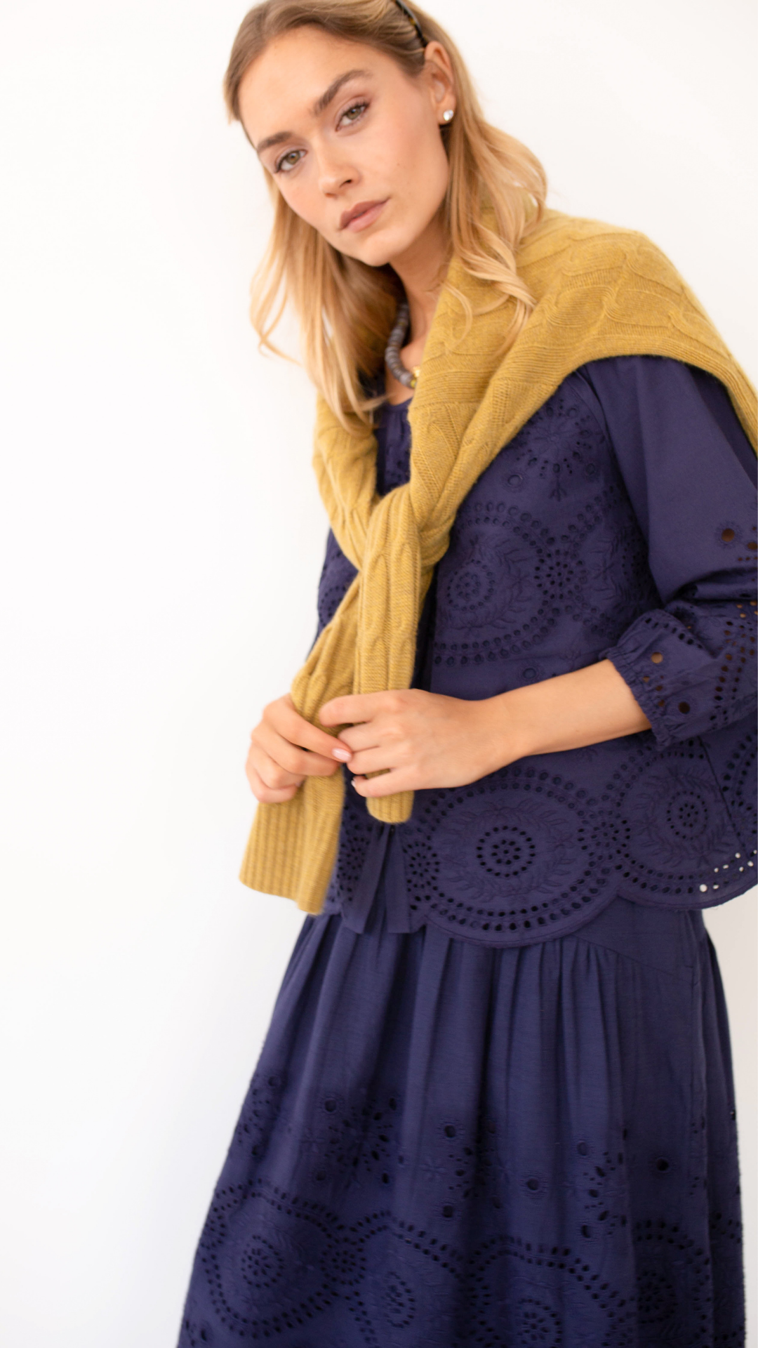 Sophie Top - Navy Demi Eyelet