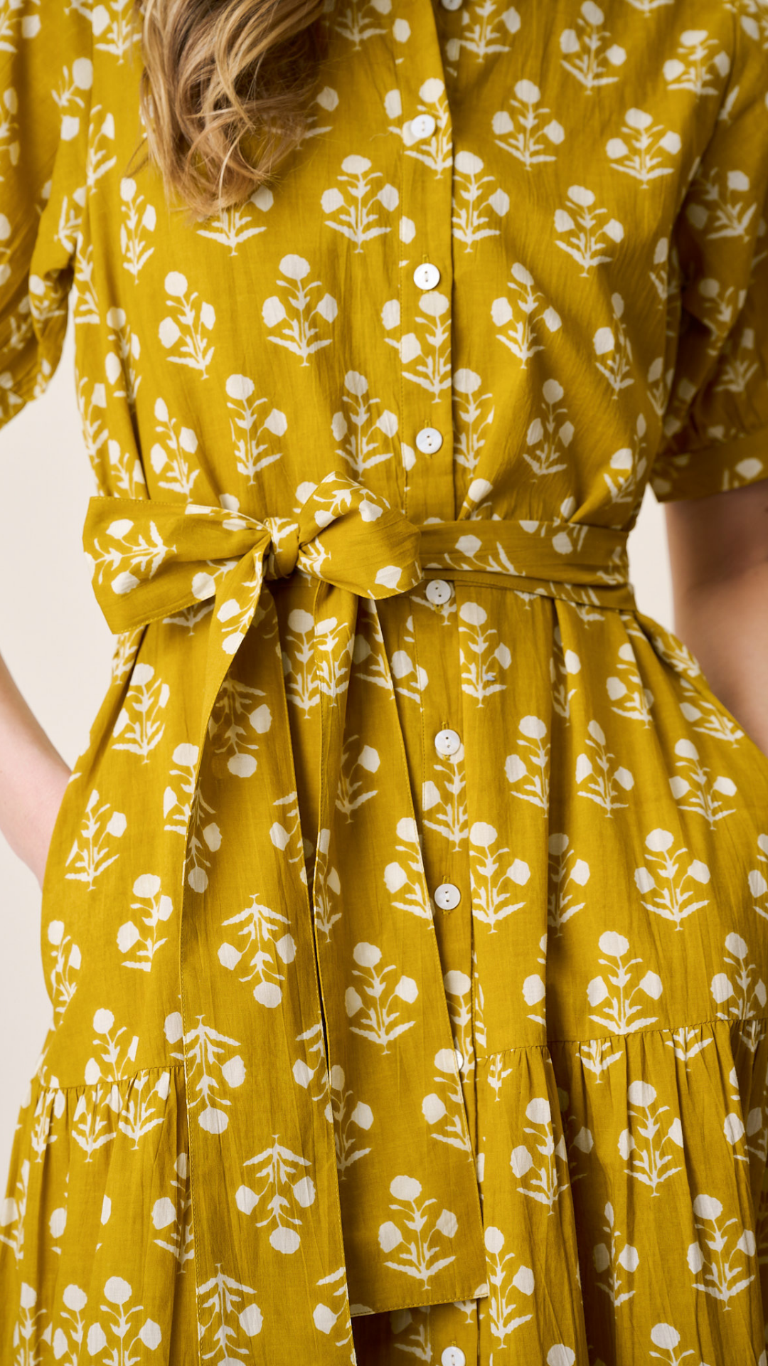 Short Sleeve Shirt Dress - Chartreuse Daffodil