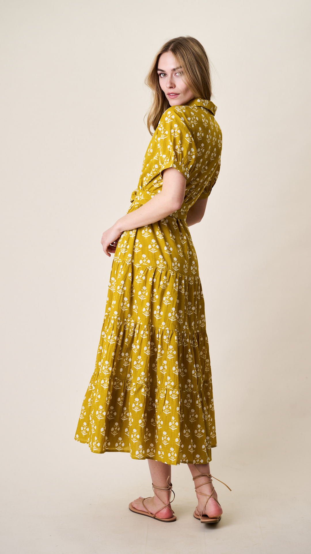 Short Sleeve Shirt Dress - Chartreuse Daffodil