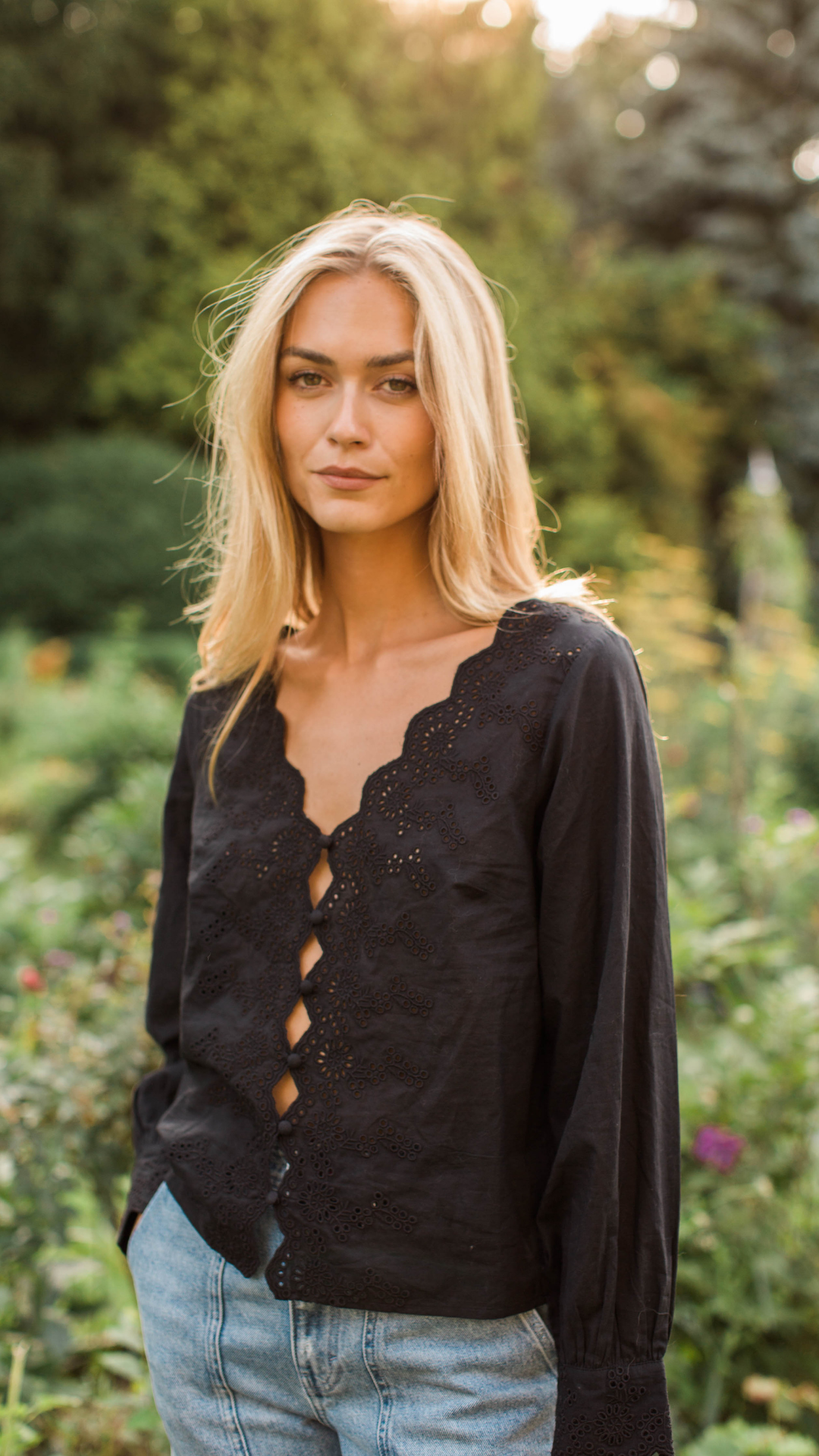 Colette Schiffli Eyelet Top - Black Petal