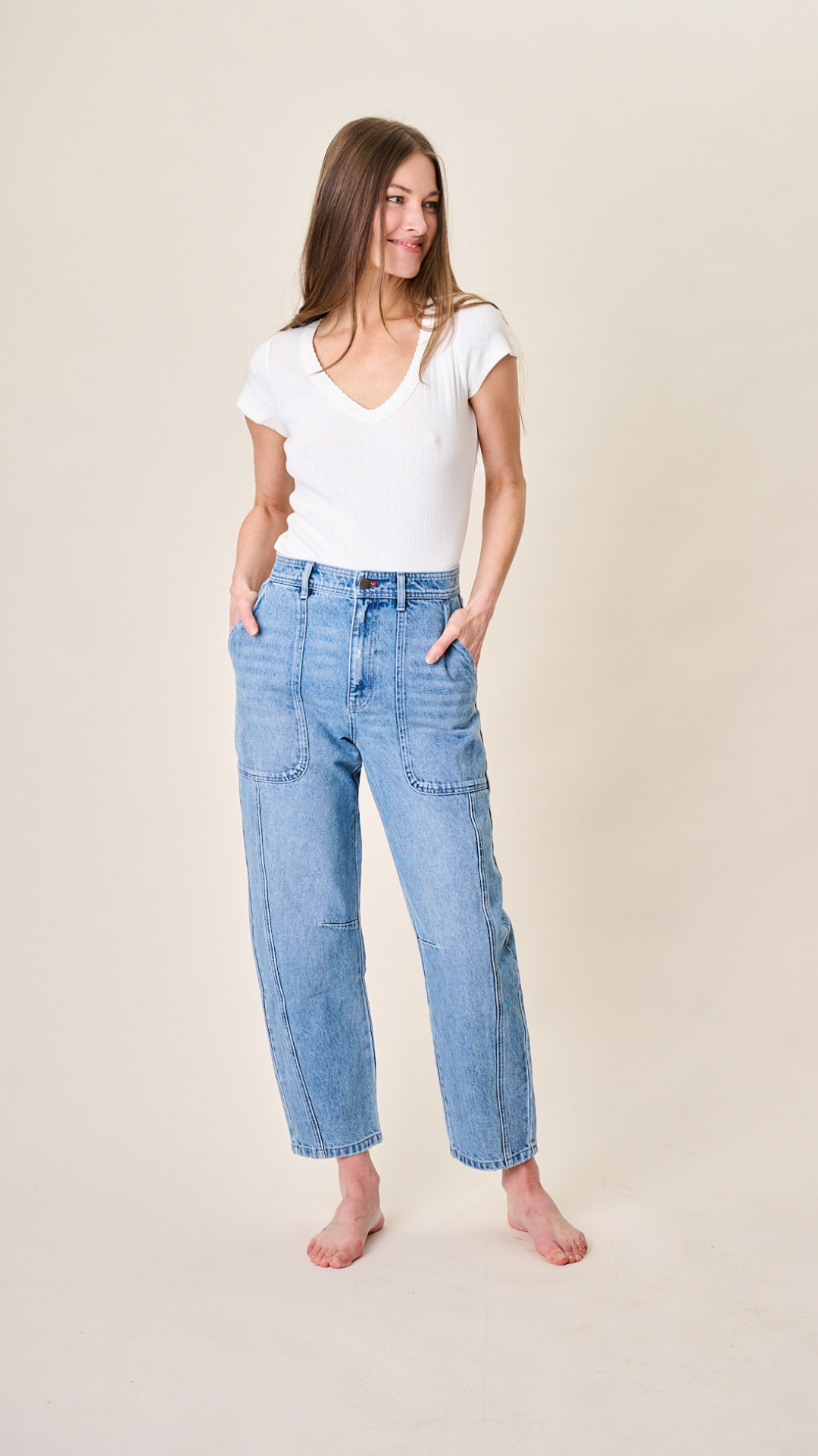 Meade High Rise Barrel Jean - Mill Plain Wash