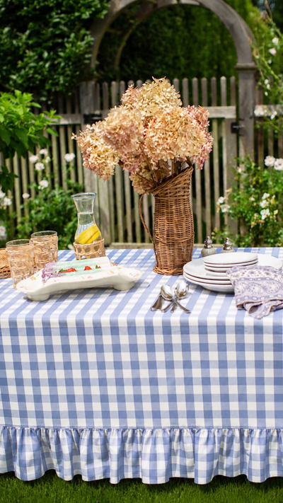 Ruffle Tablecloth - Blue Gingham