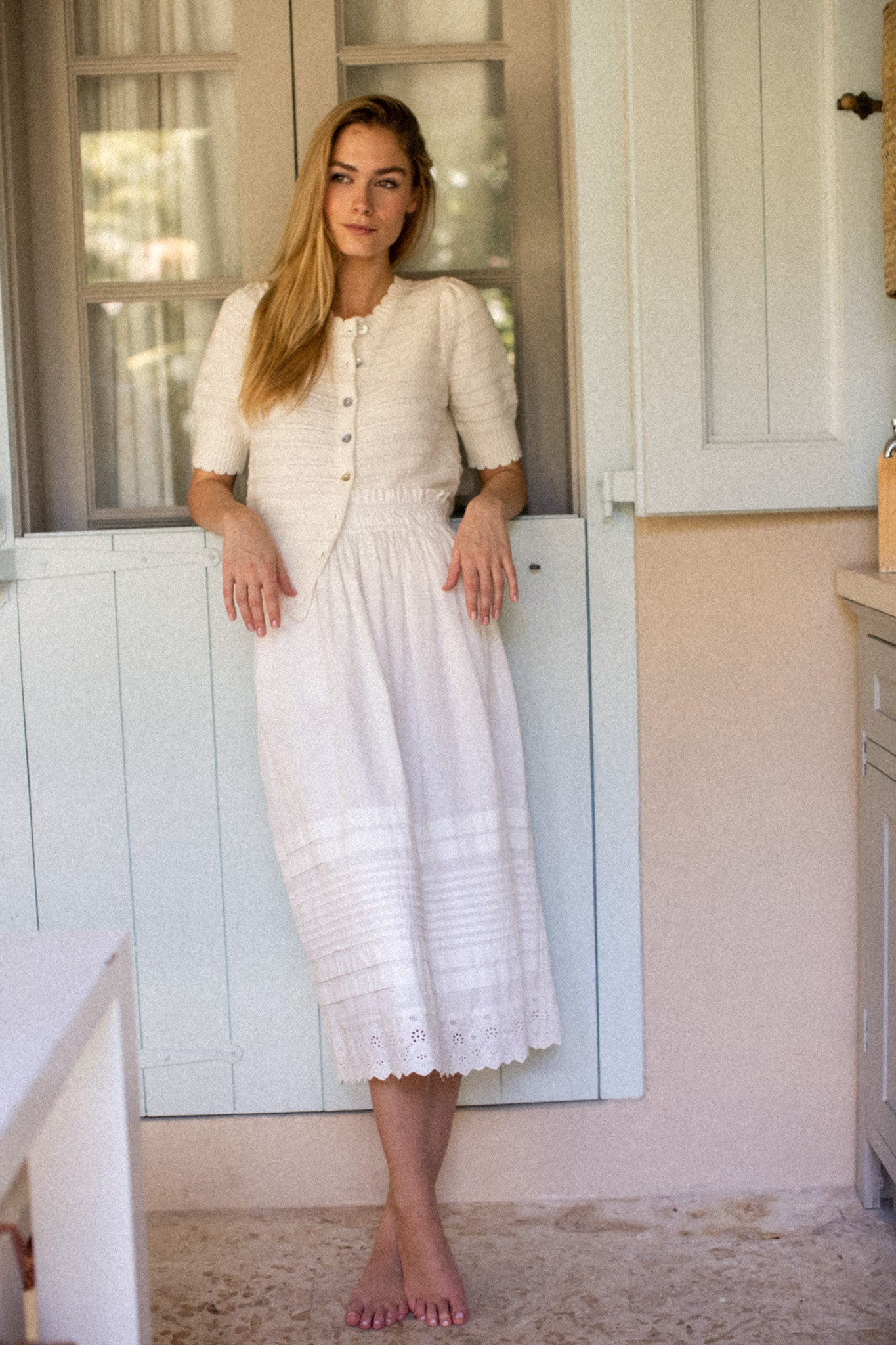 Short Sleeve Evelyne Cardigan - Ivory