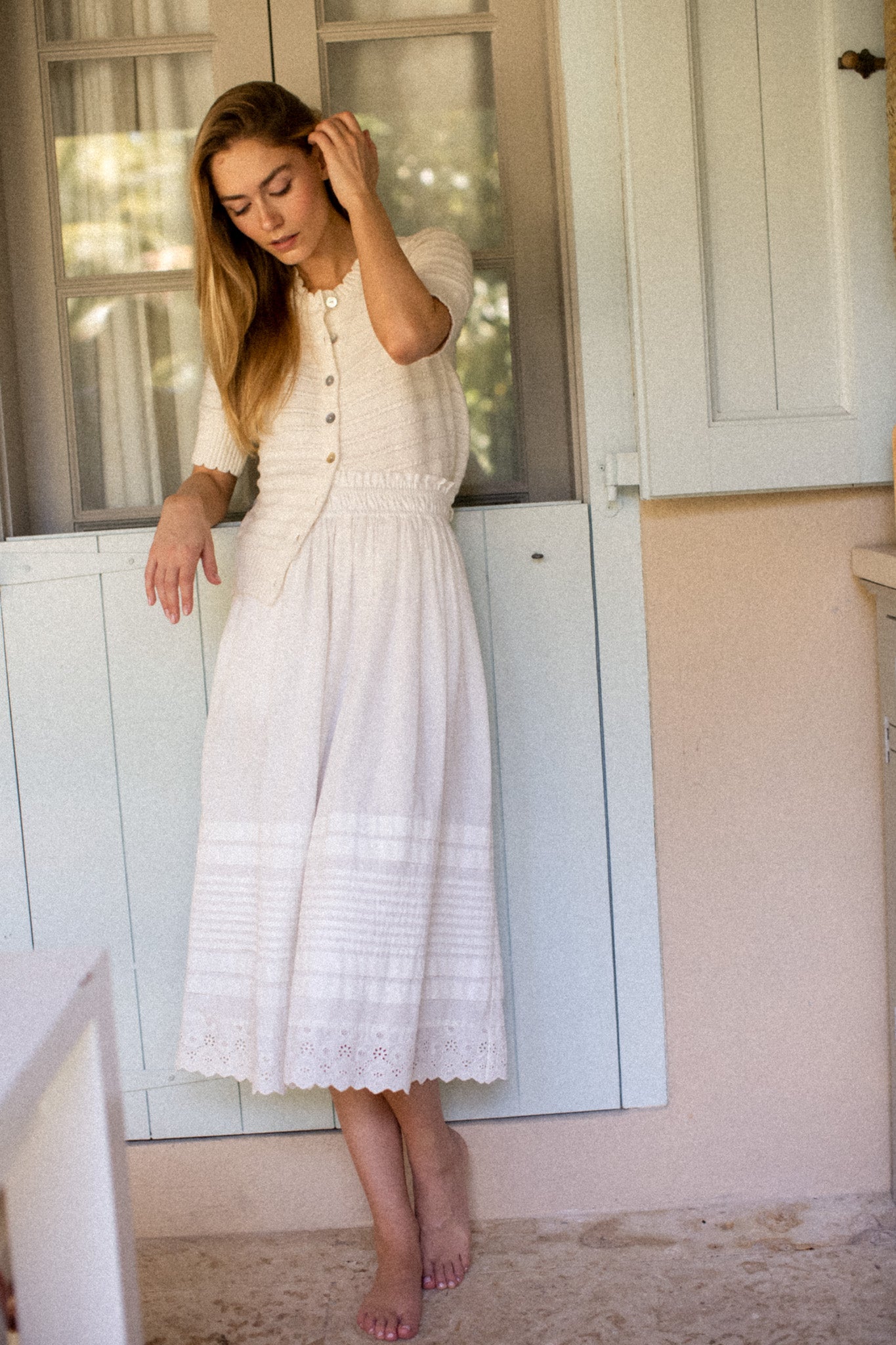 Short Sleeve Evelyne Cardigan - Ivory