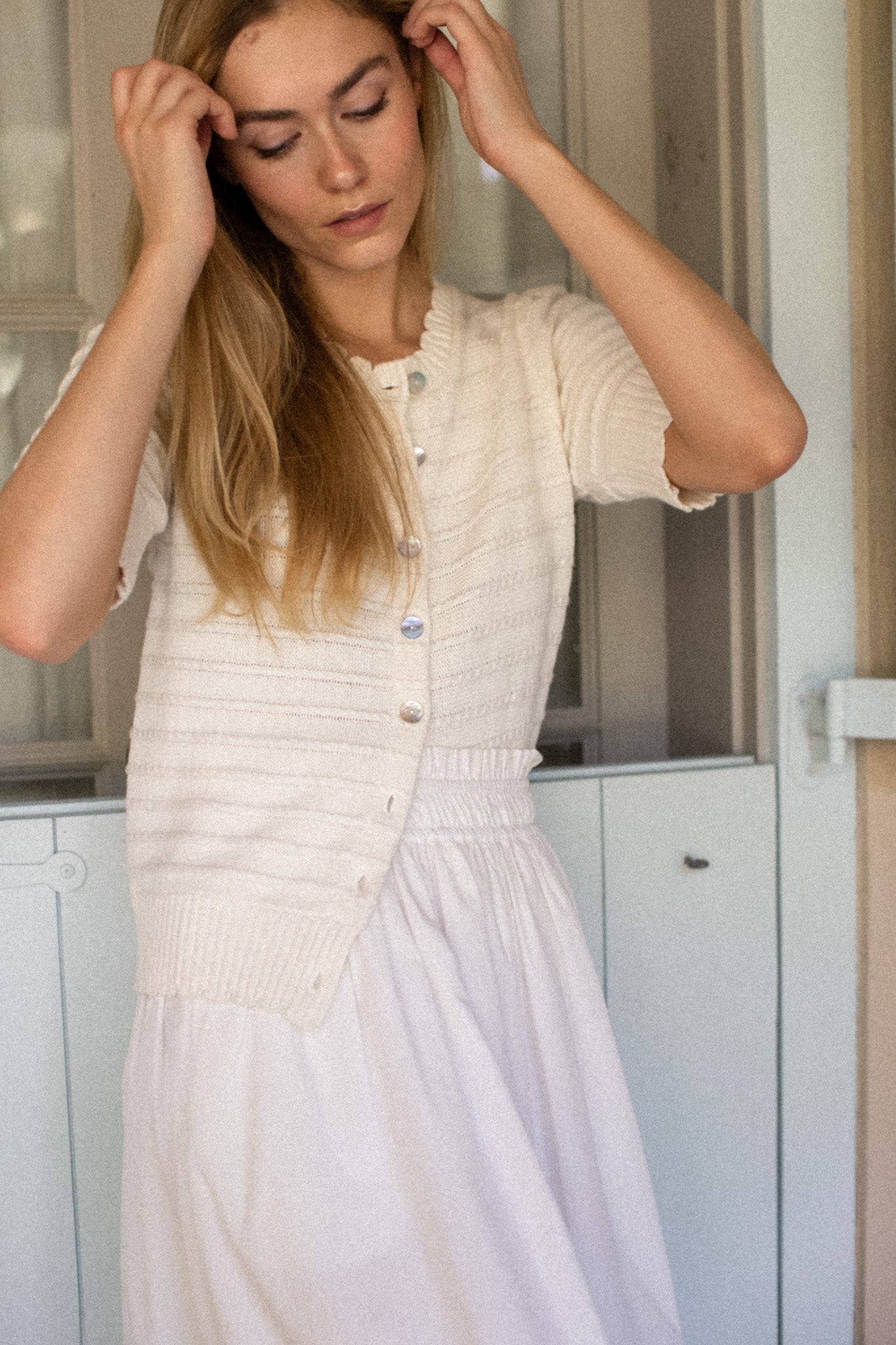 Short Sleeve Evelyne Cardigan - Ivory
