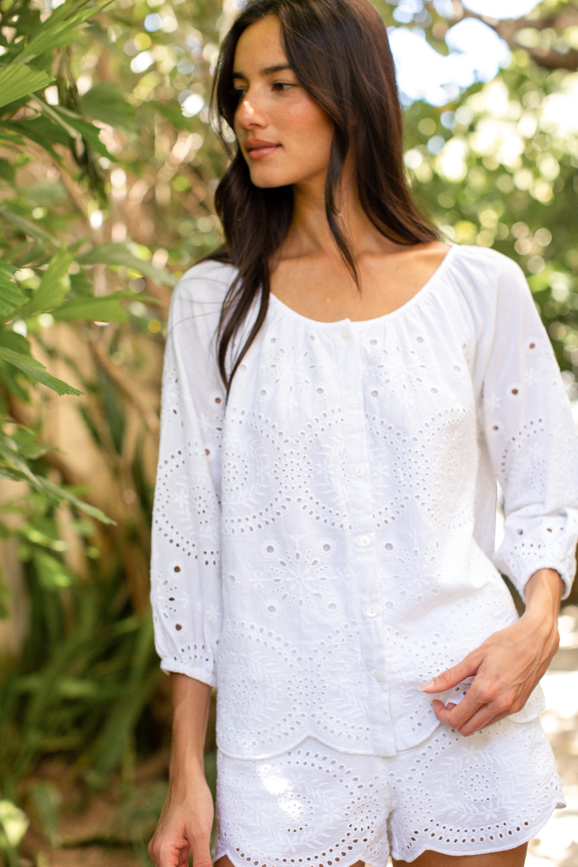 Sophie Top - White Demi Eyelet