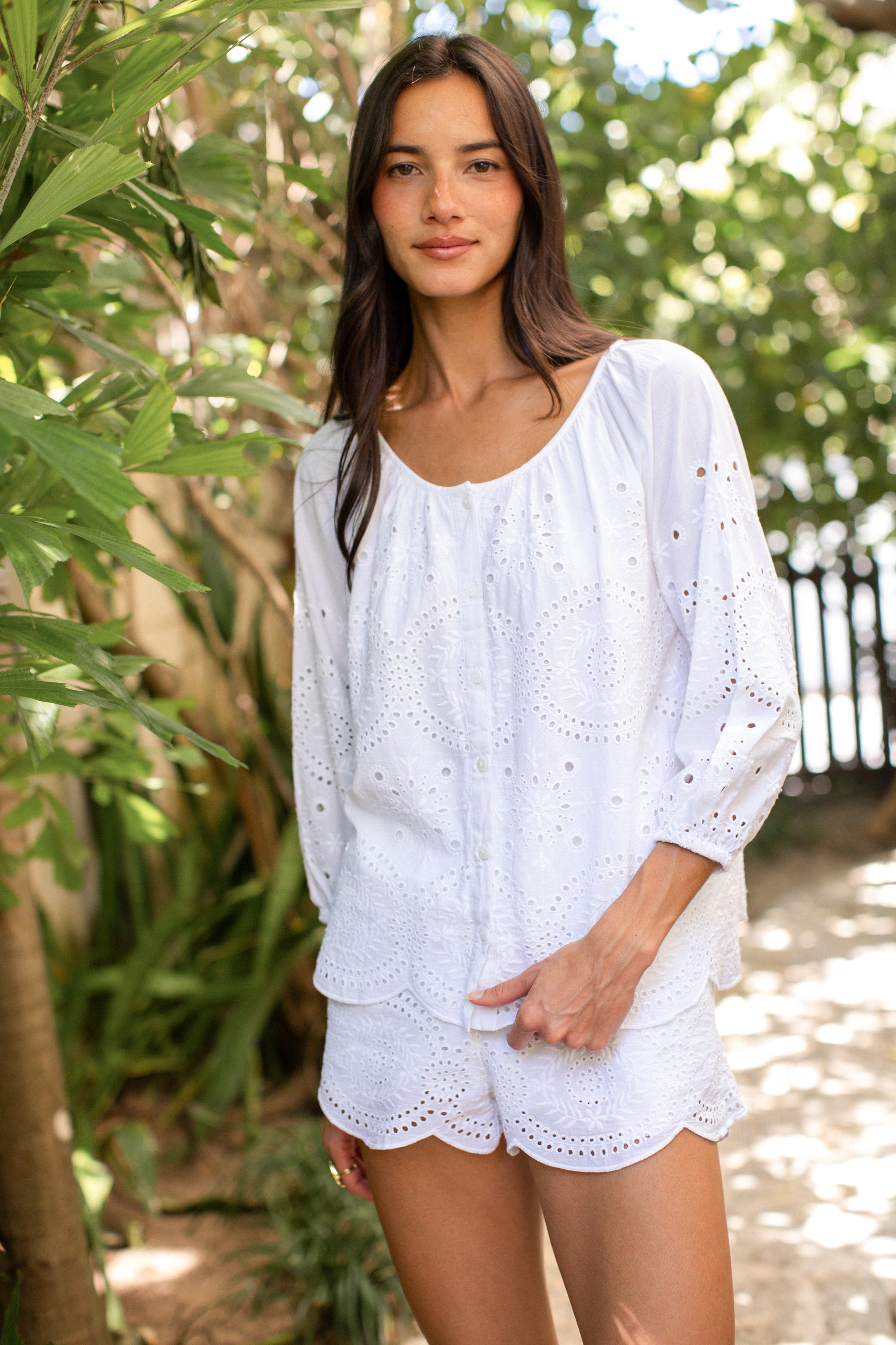 Sophie Top - White Demi Eyelet