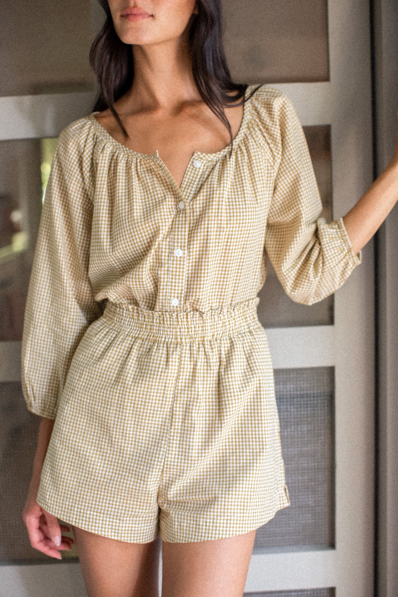 Ava Shorts - Chartreuse Mini Gingham – Marea by Liz Joy