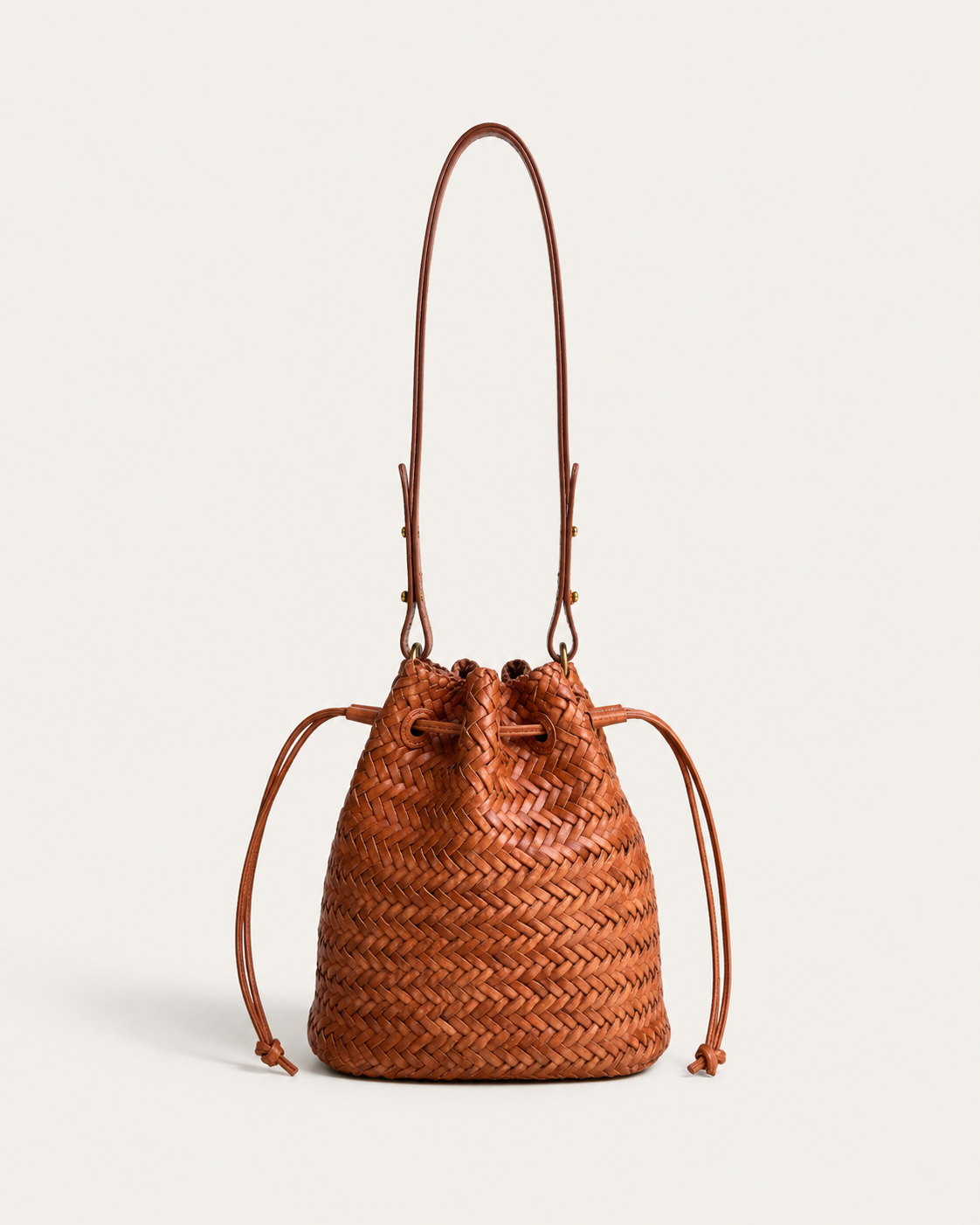 PRE-ORDER Arden Woven Leather Bucket Bag - Brown