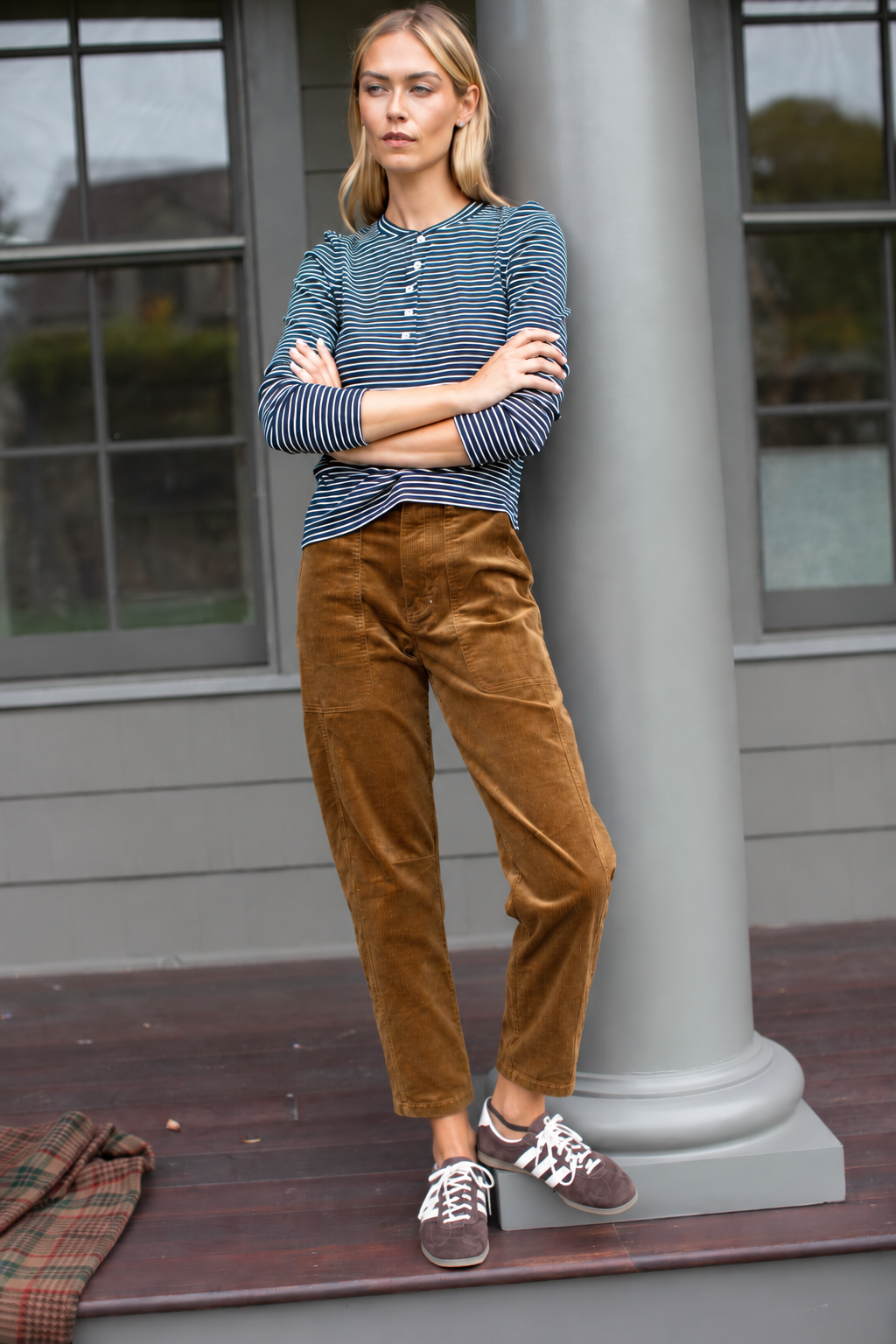 Meade Corduroy High Rise Barrel Pant - Moss
