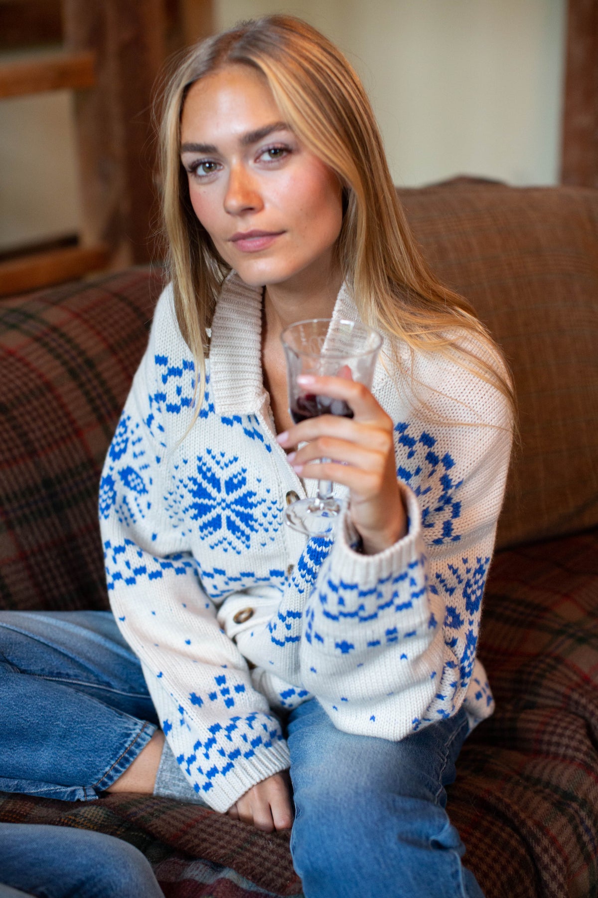 Elin Sweater - Ivory/Blue