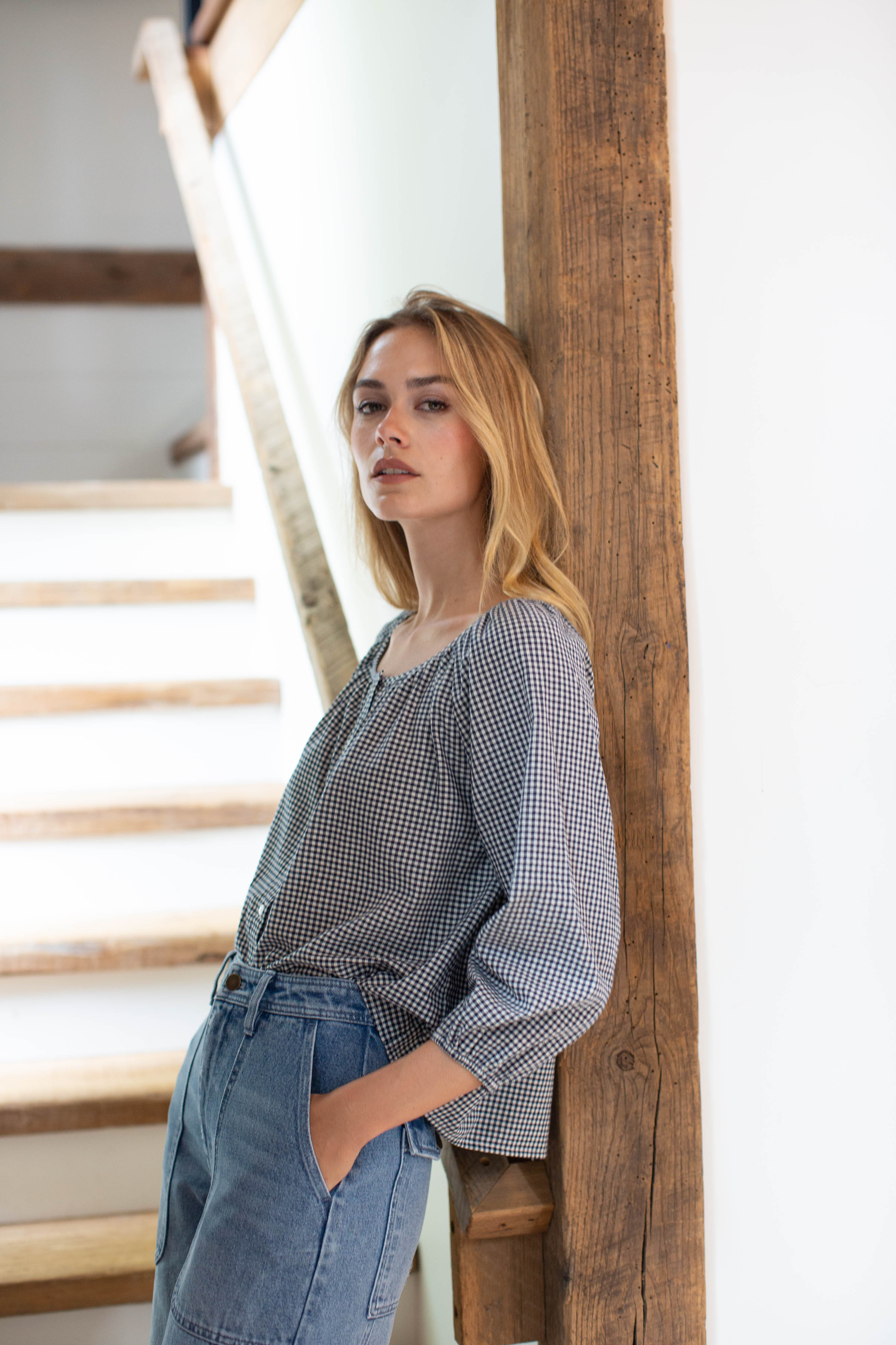 トップス Ava gingham check tops navy andmary ANDMARY】Ava gingham check tops