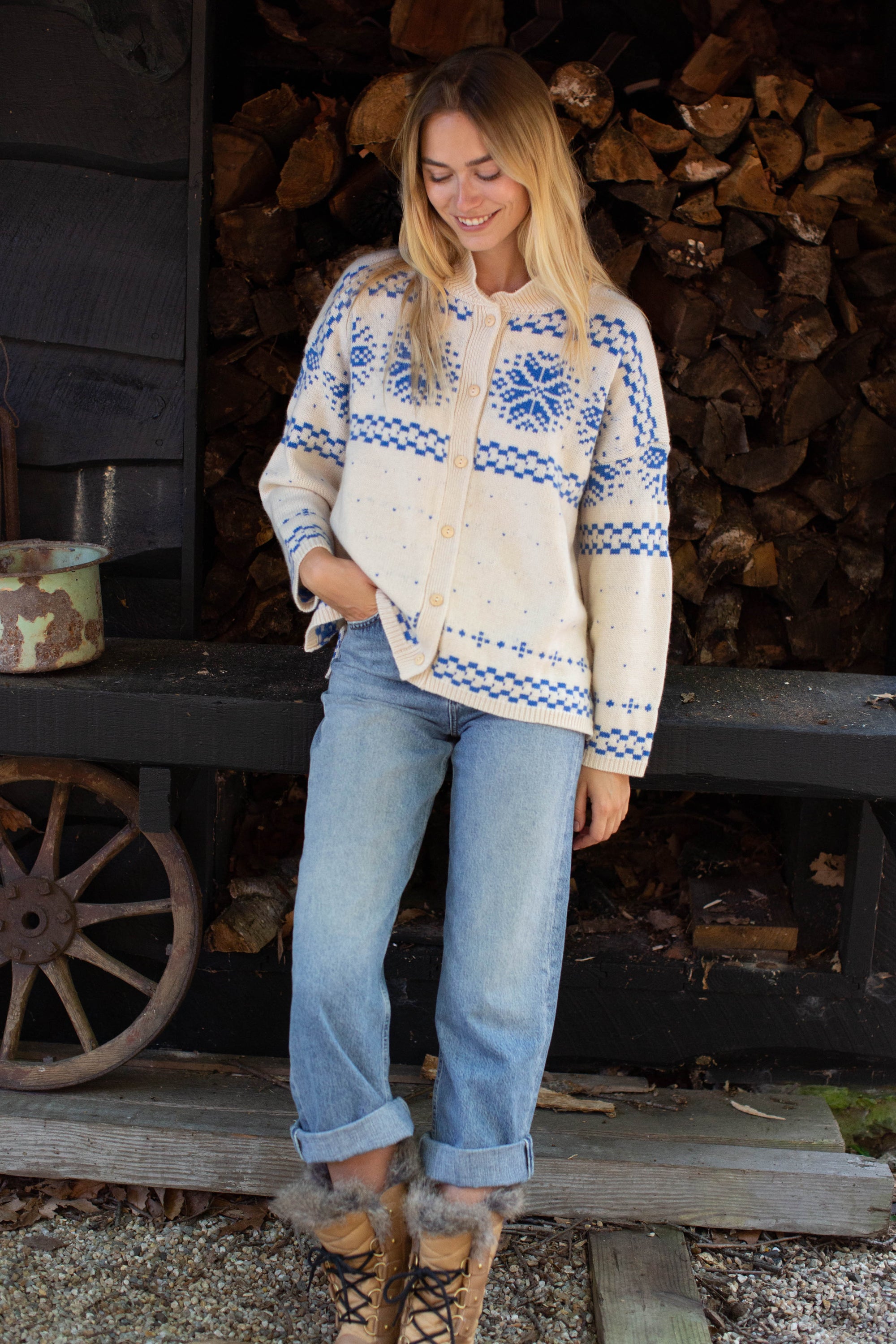 Elin Sweater - Blue/Ivory