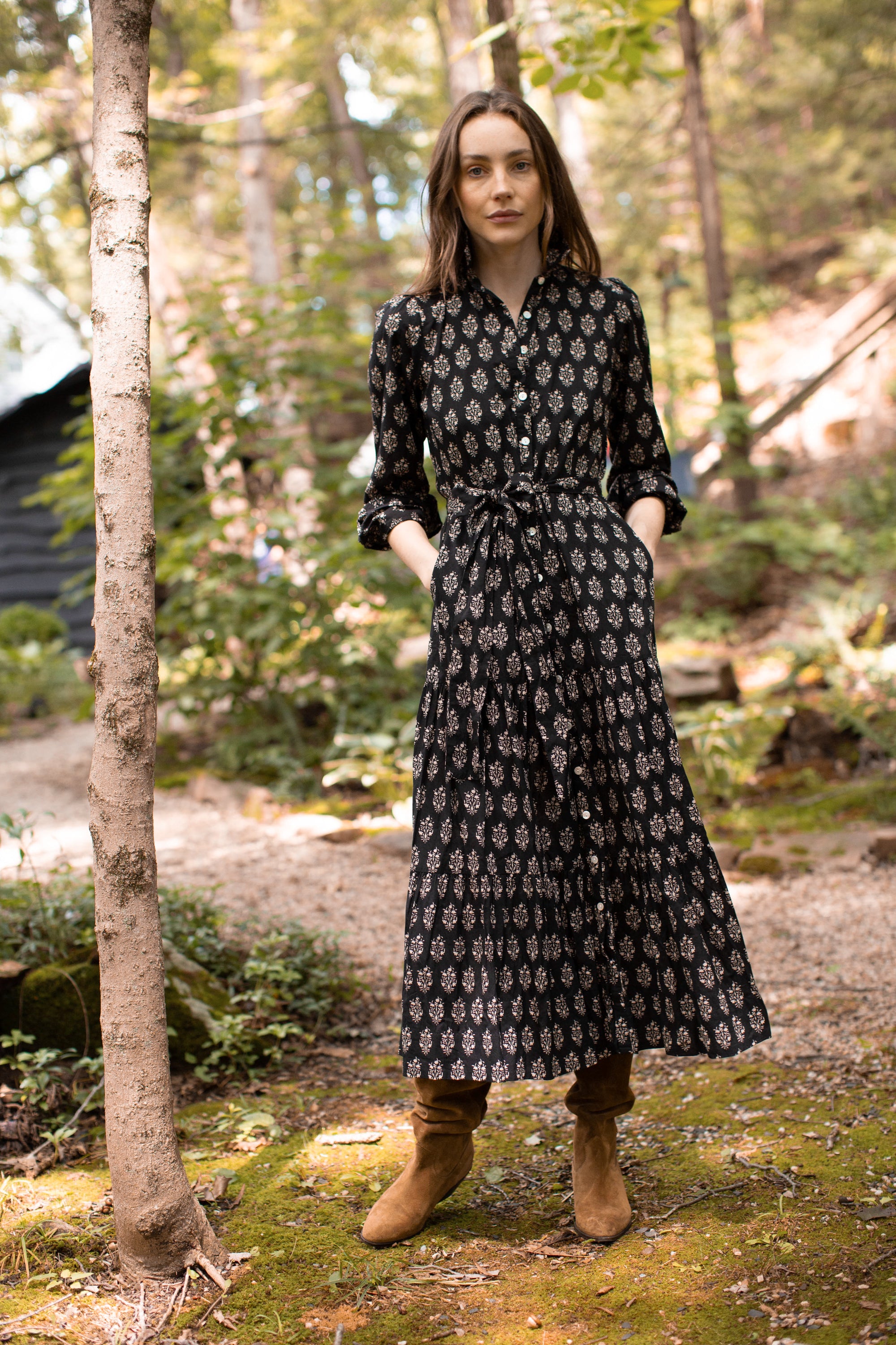 Flounce Shirt Dress - Black Meadow