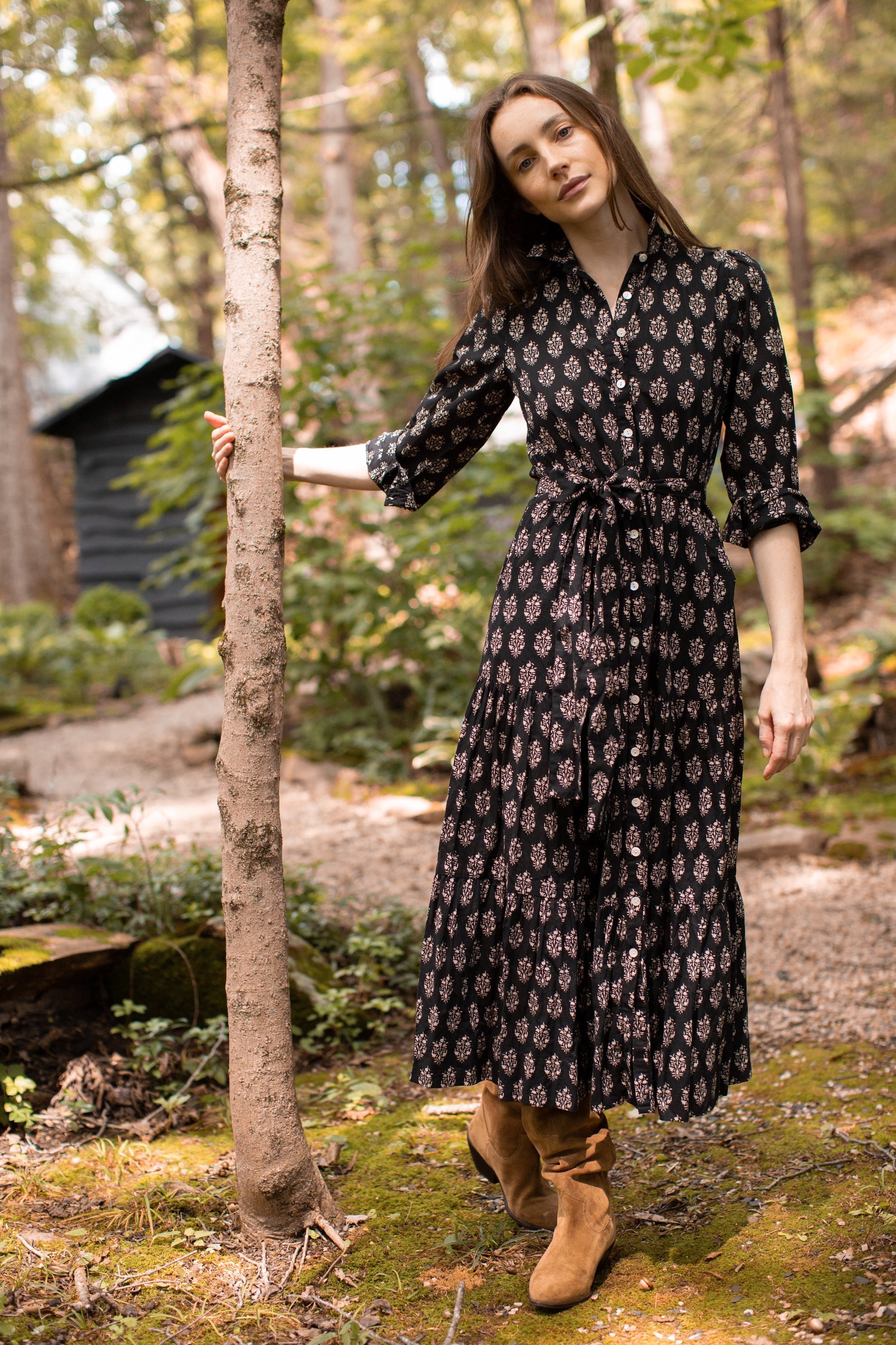 Flounce Shirt Dress - Black Meadow