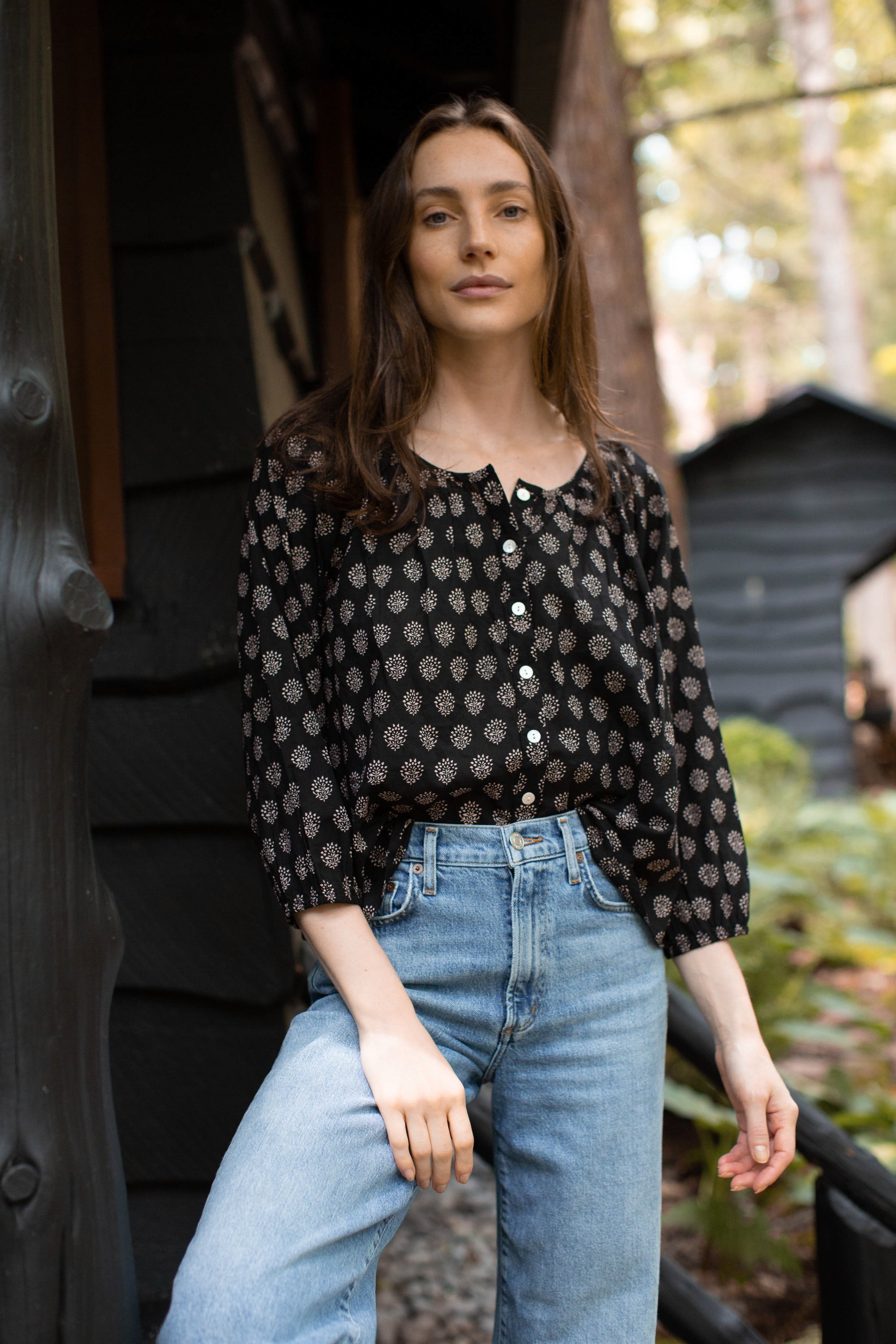 Sophie Top - Black Mini Meadow