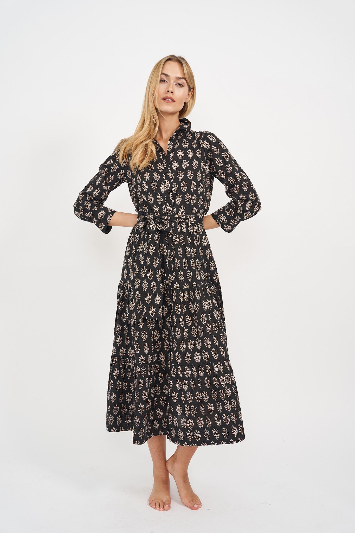 Flounce Shirt Dress - Black Meadow