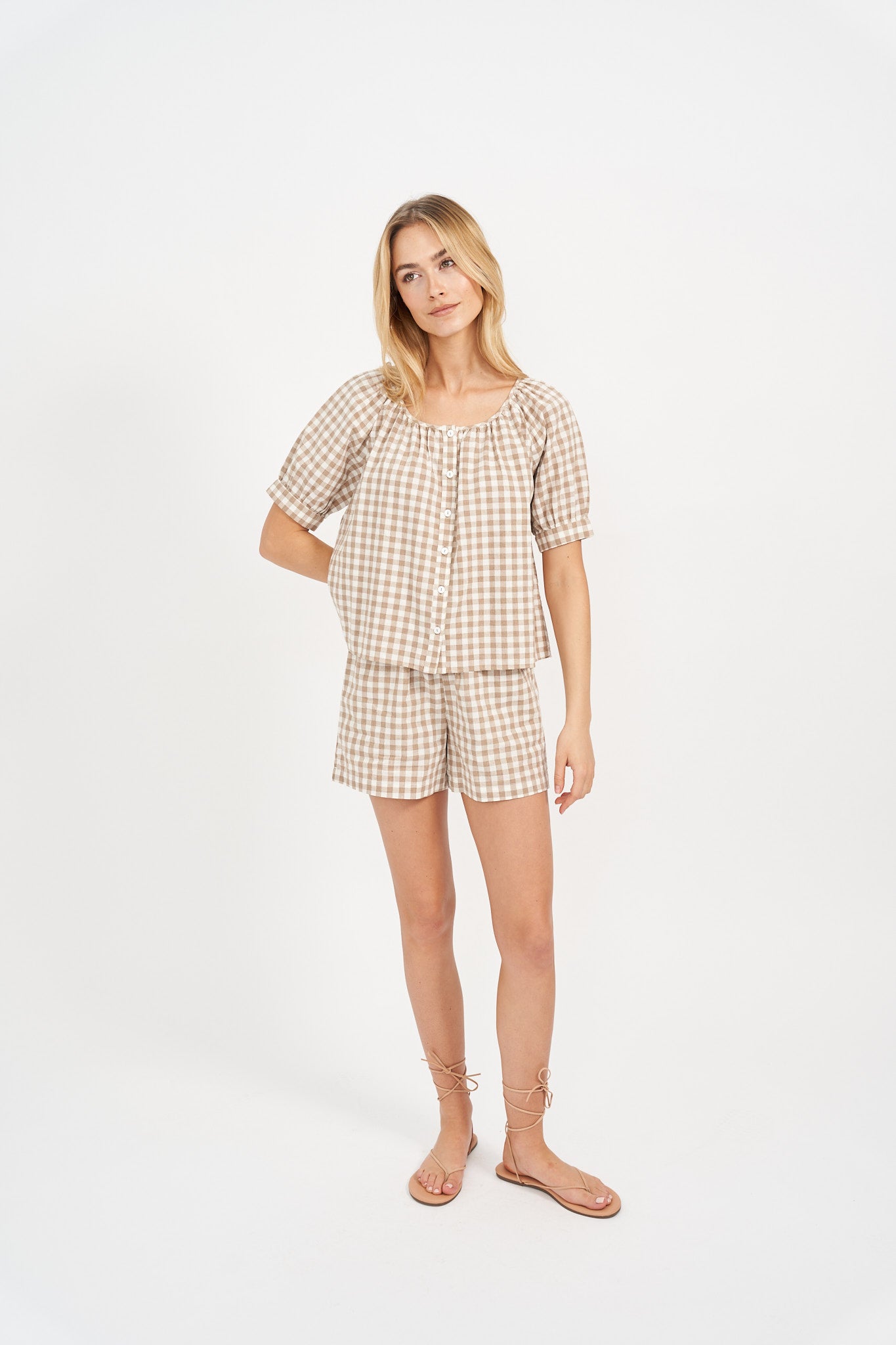 Ava Shorts - Dune Gingham