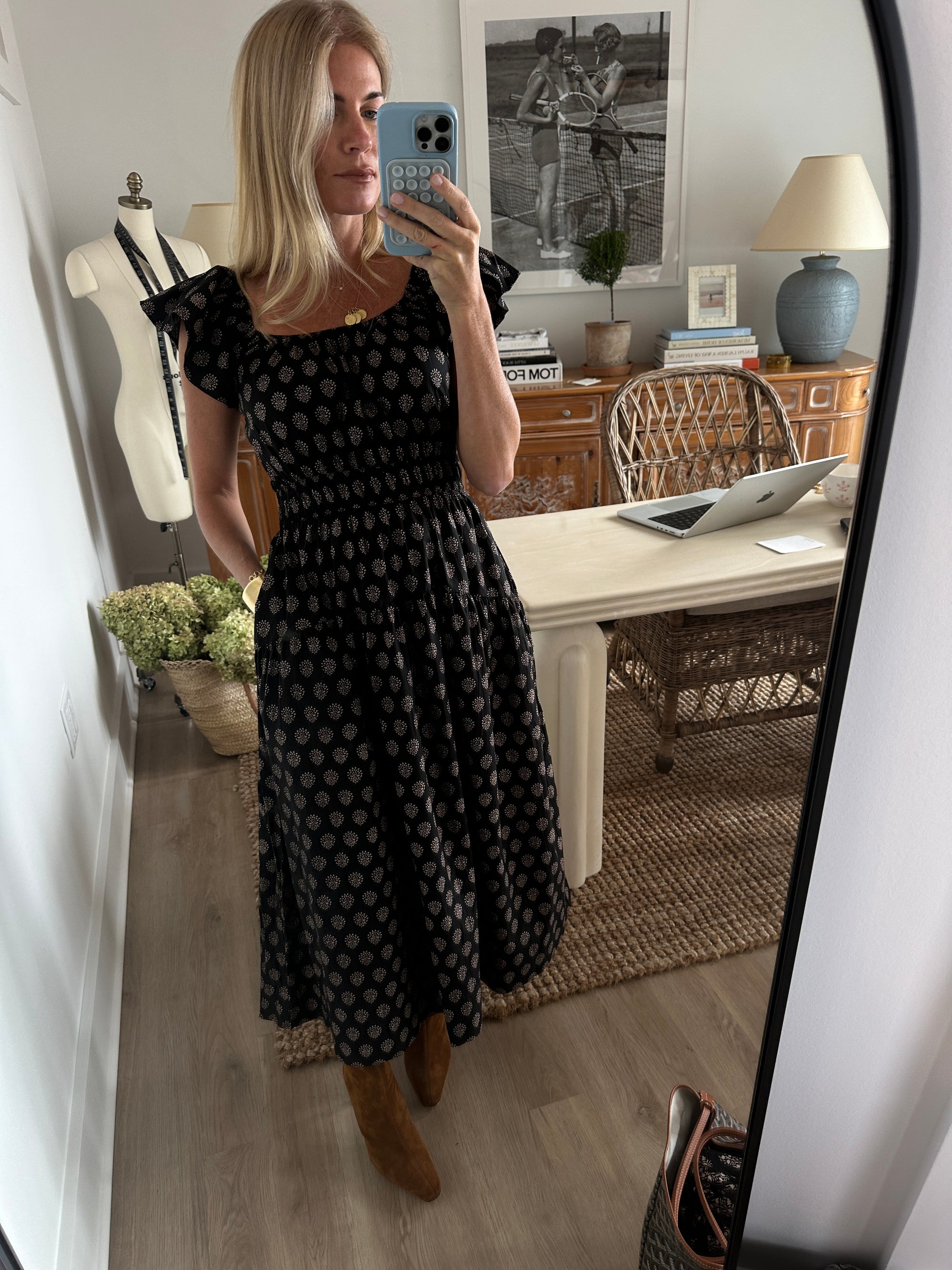 Jane Dress - Black Mini Meadow