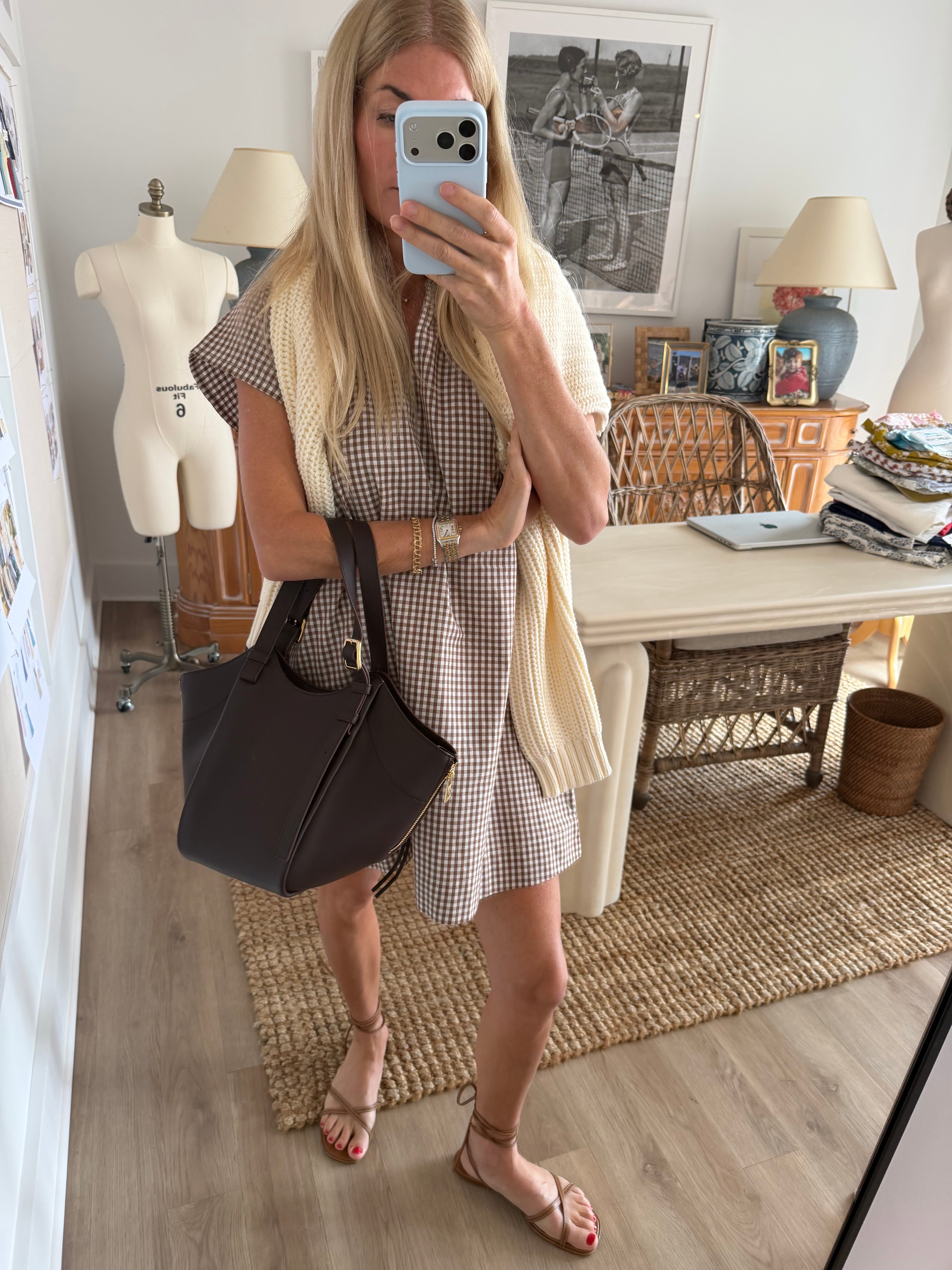 Cecelia Shortie Dress - Mocha Mini Gingham – Marea by Liz Joy