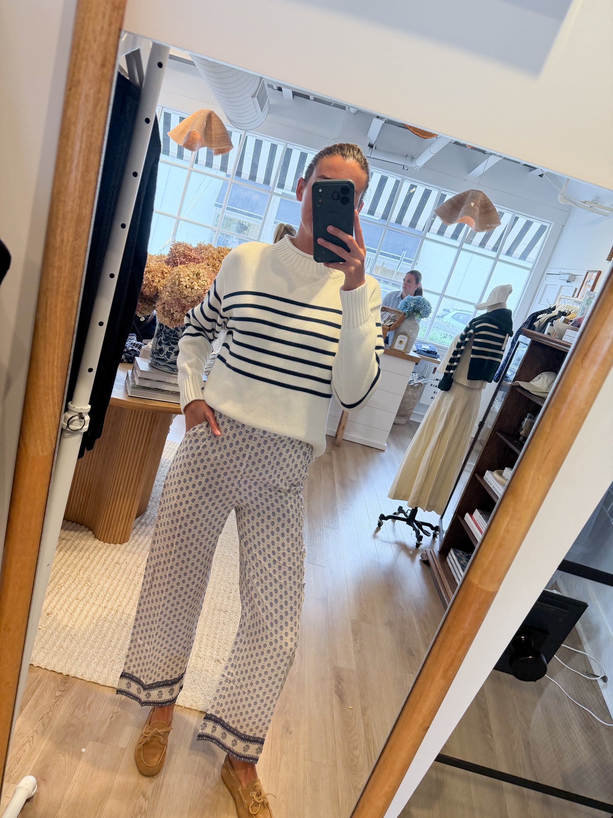Millie Cotton Rollneck Sweater - Ivory/Navy Stripe