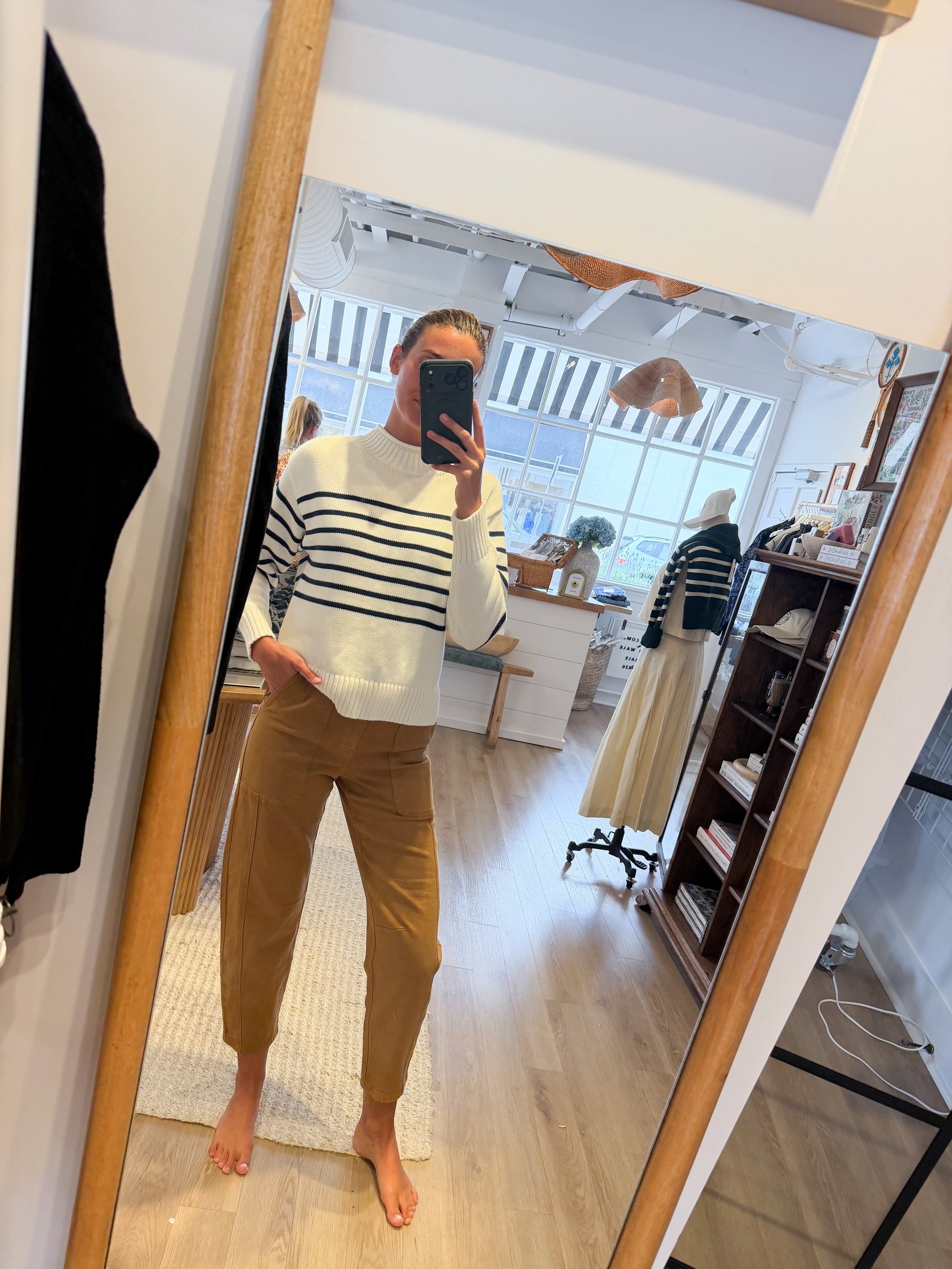 Millie Cotton Rollneck Sweater - Ivory/Navy Stripe