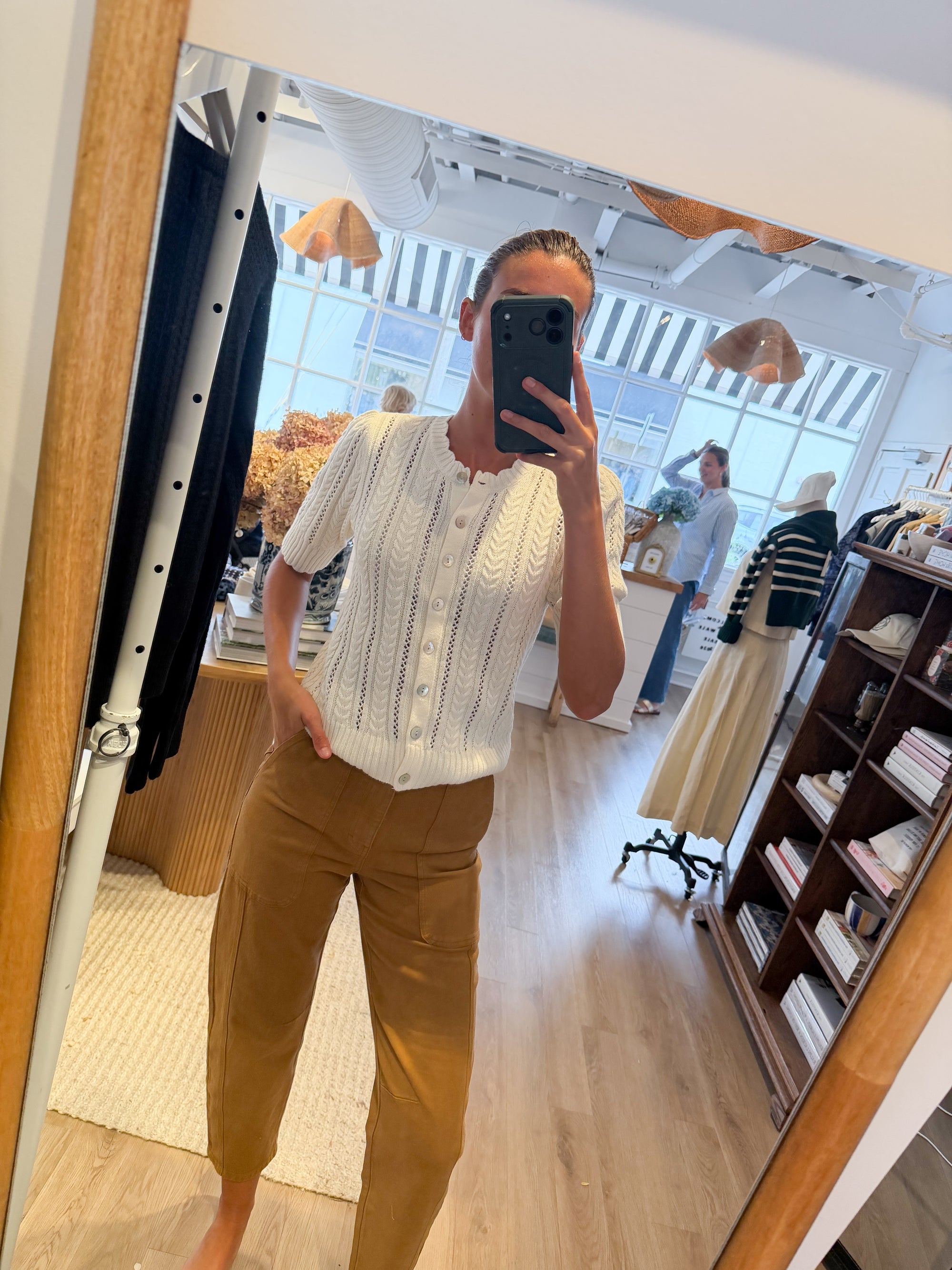 Leah Pointelle Cardigan - Ivory