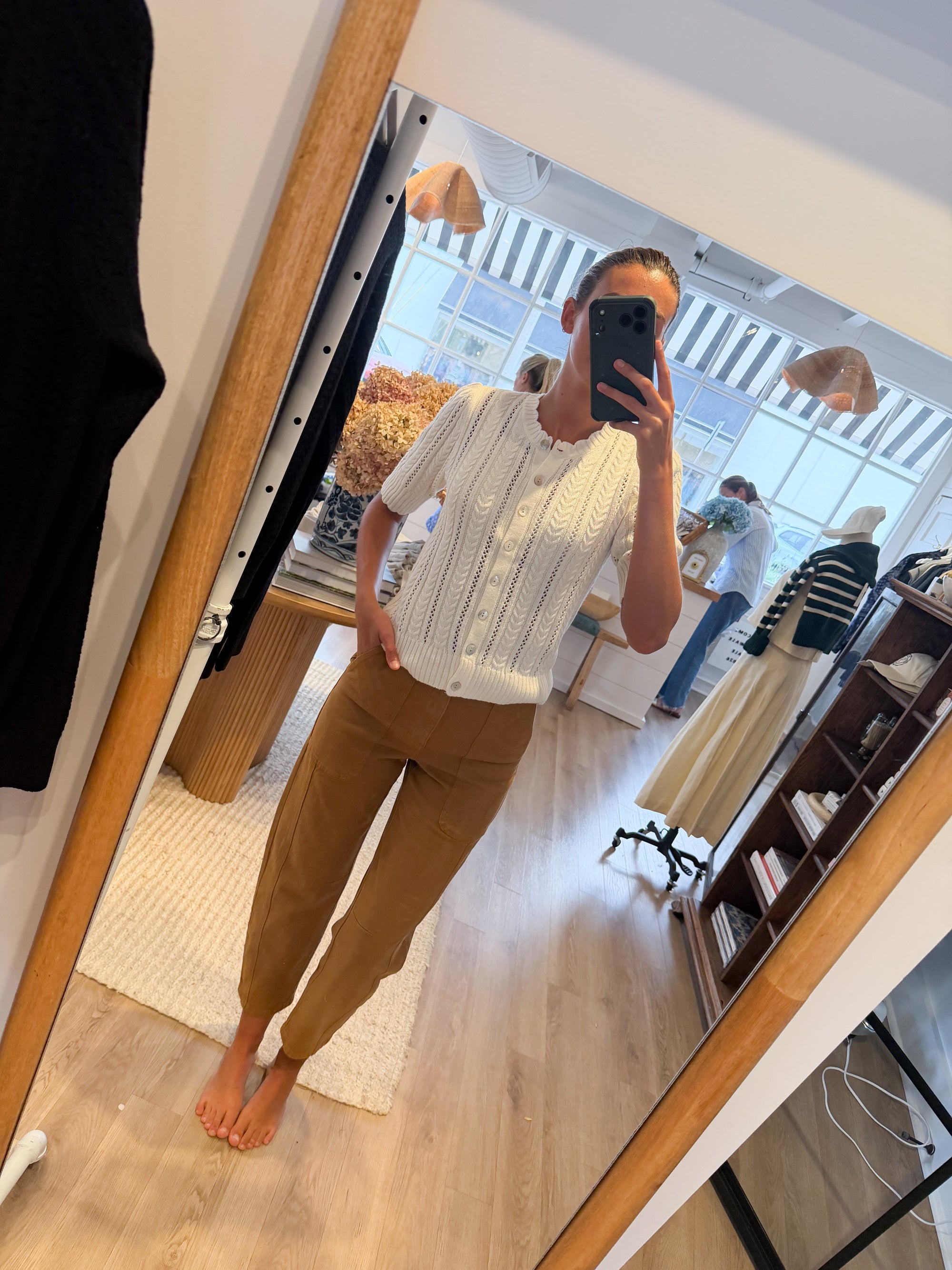 Leah Pointelle Cardigan - Ivory