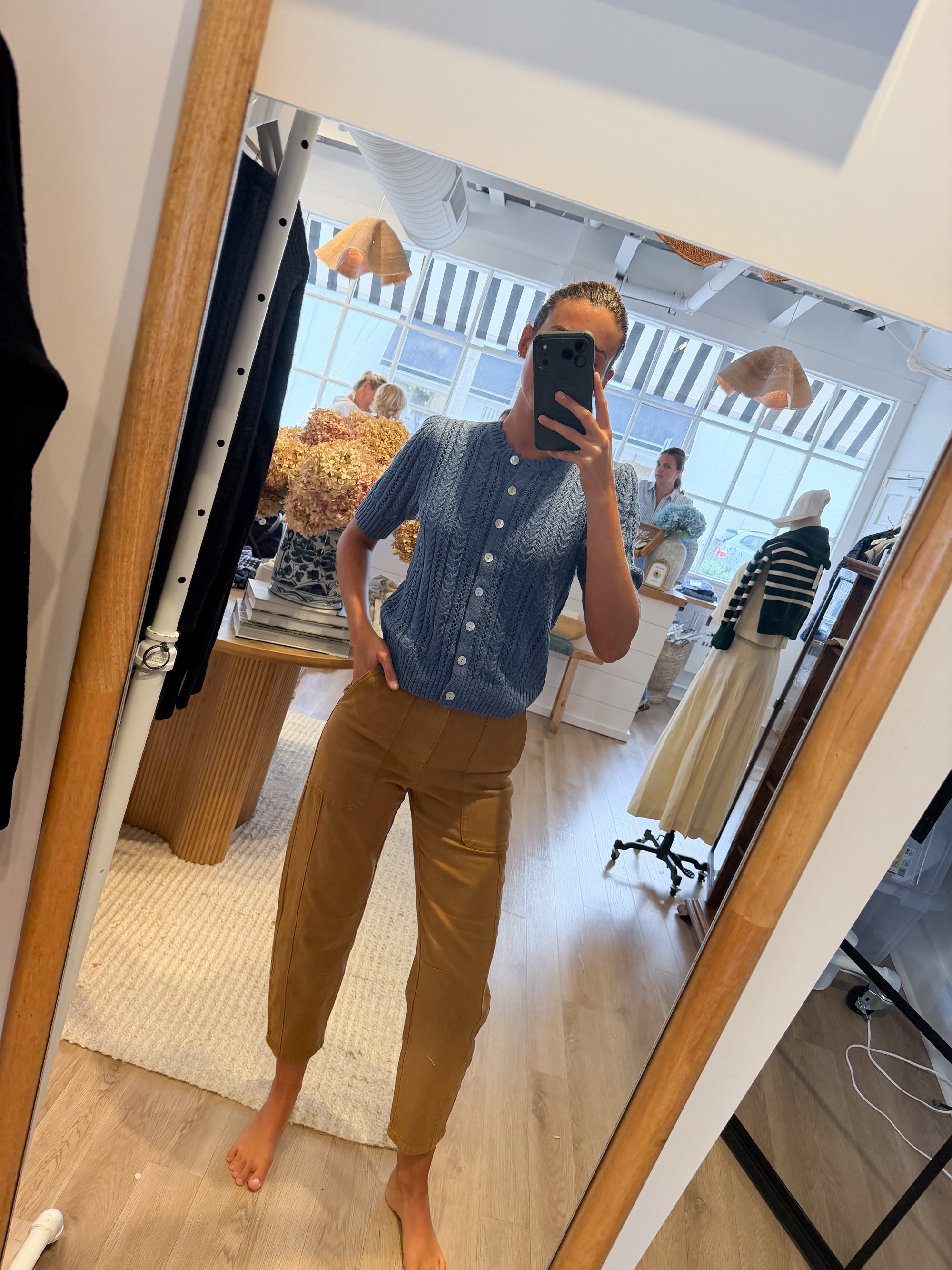 Leah Pointelle Cardigan - Indigo