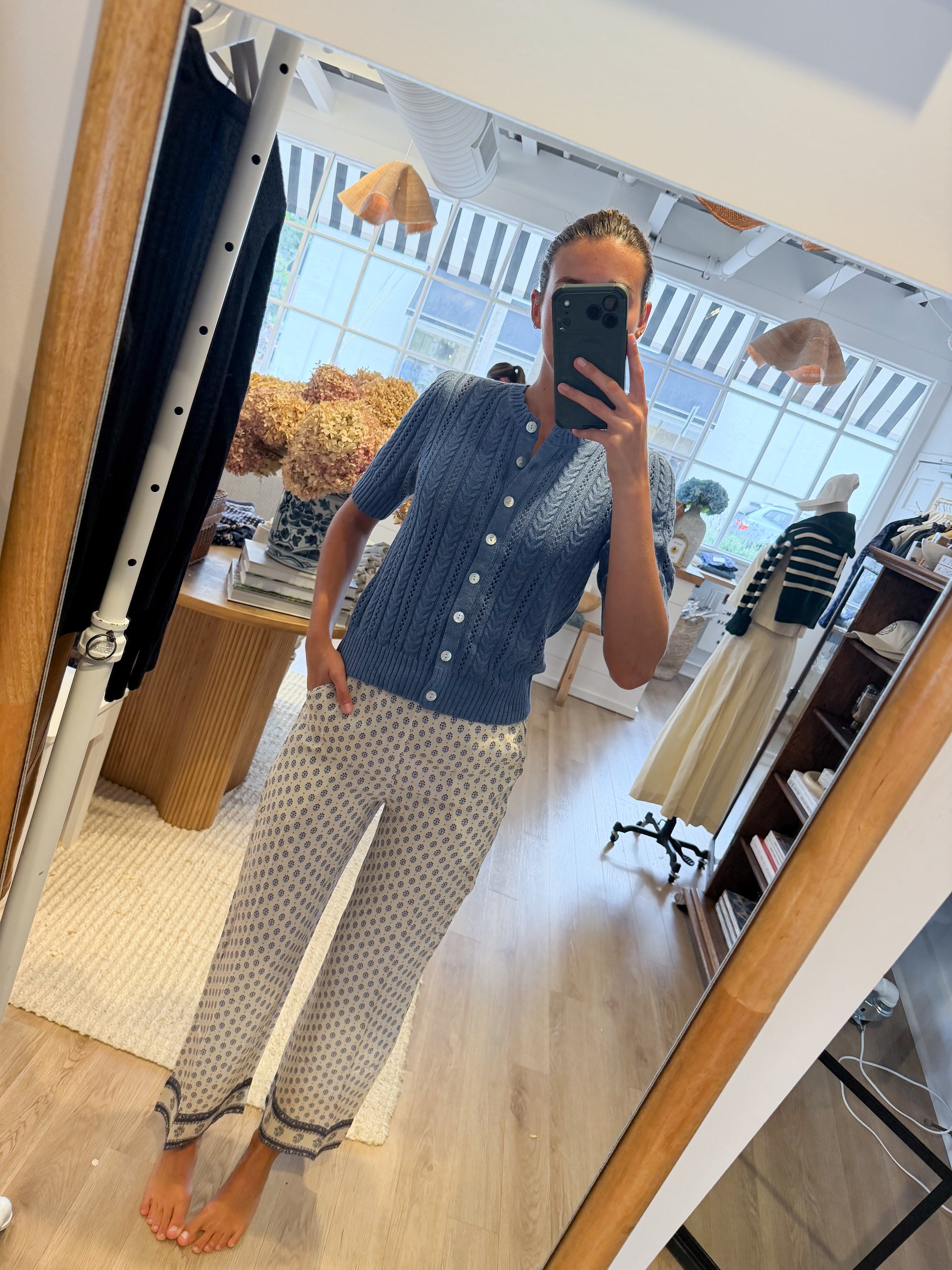 Leah Pointelle Cardigan - Indigo