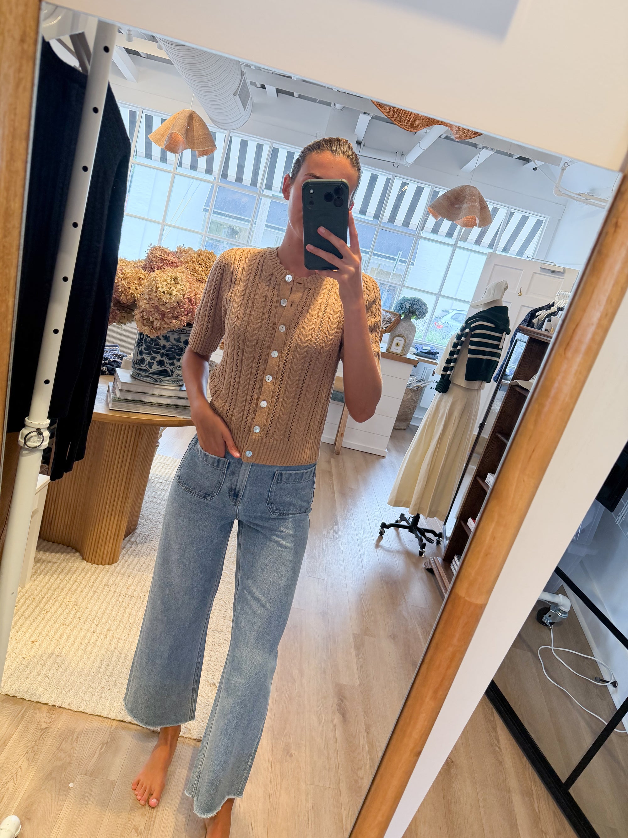 Leah Pointelle Cardigan - Dune