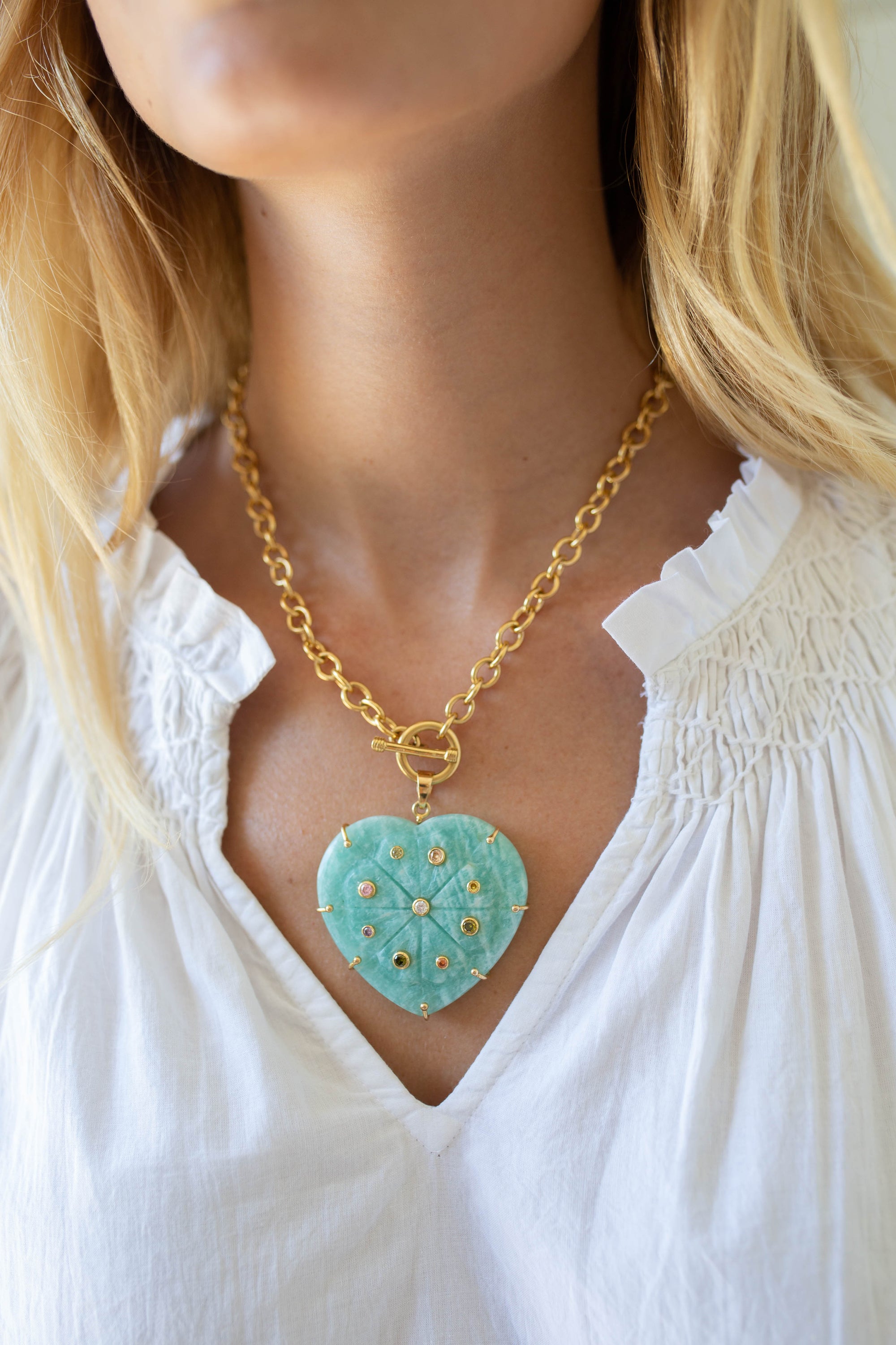 Amazonite Large Heart Pendant w Multi Stones