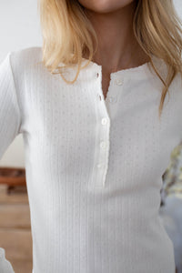 Pointelle Long Sleeve Henley - White