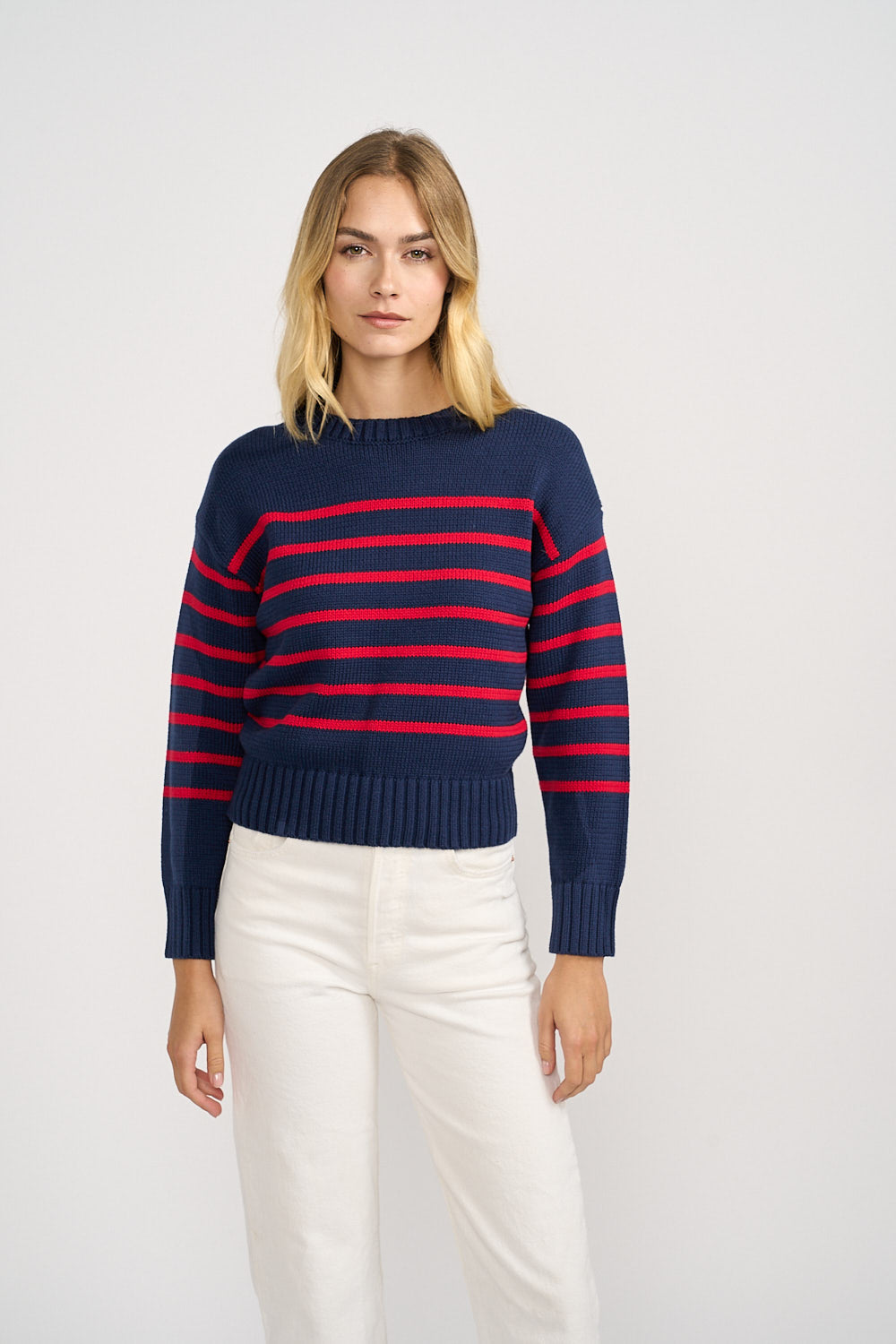Lake Sweater - Navy/Red Stripe