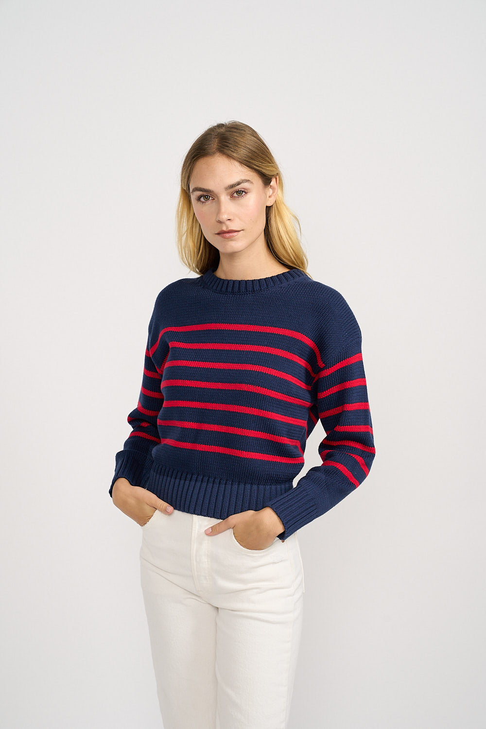 Lake Sweater - Navy/Red Stripe