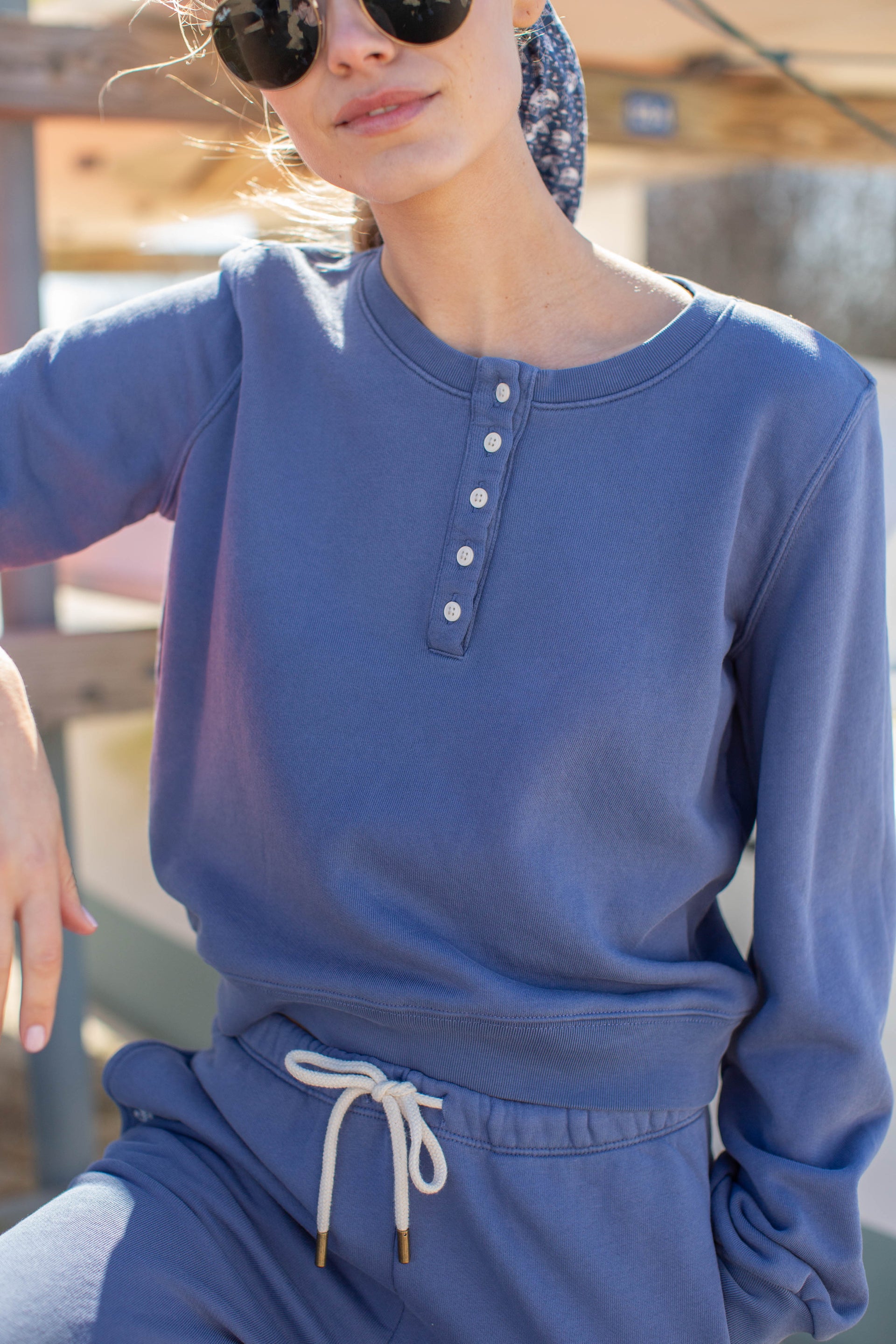 Sweat Henley Rayé Bleu Femme Joules - Taille 16, 100% Coton, état Excellent