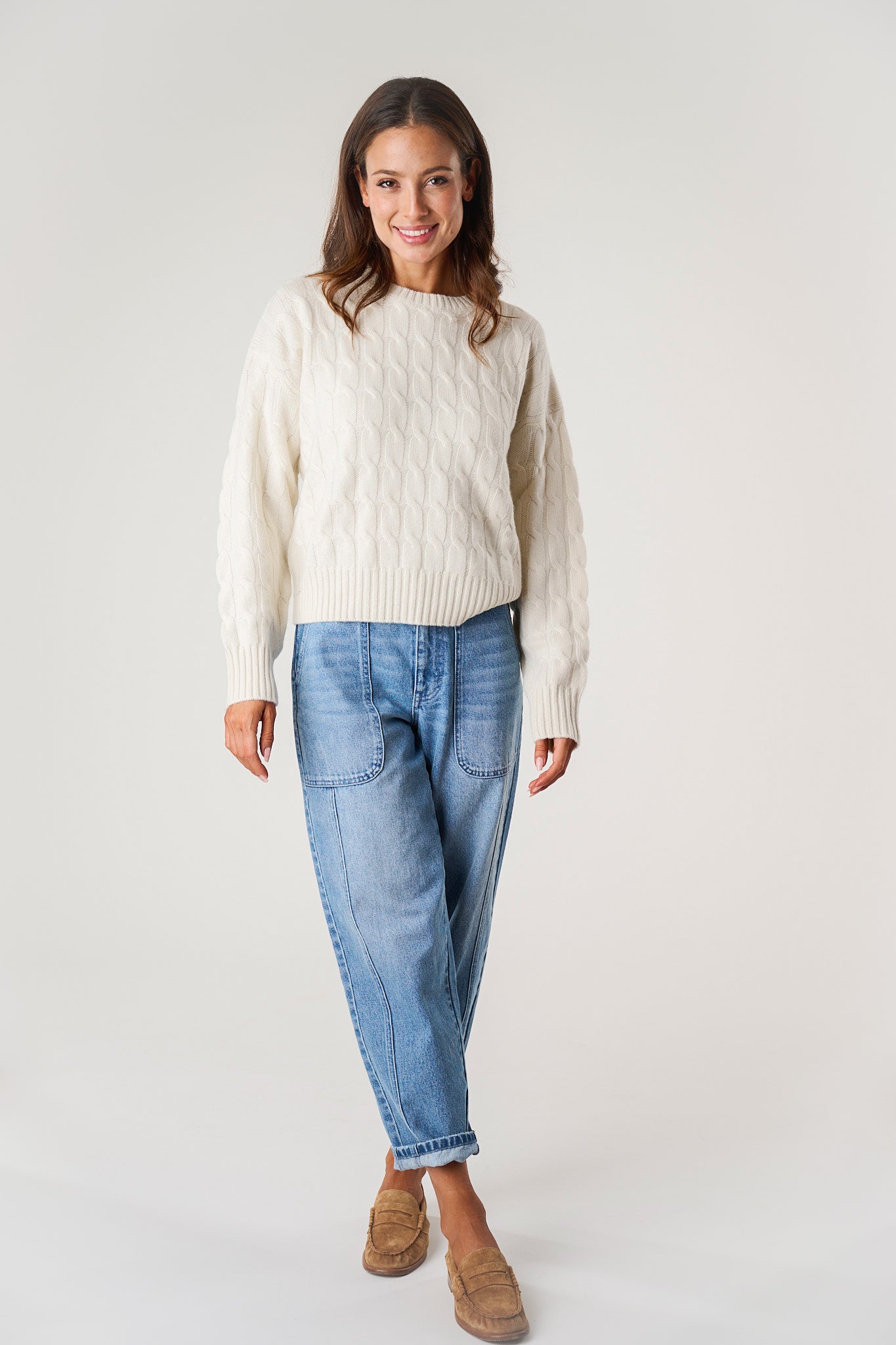 Slouchy Cable Knit Cashmere Sweater - Ivory