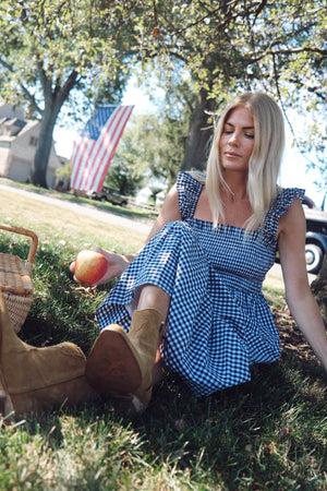 Sasco Dress - Navy Gingham – Marea by Liz Joy